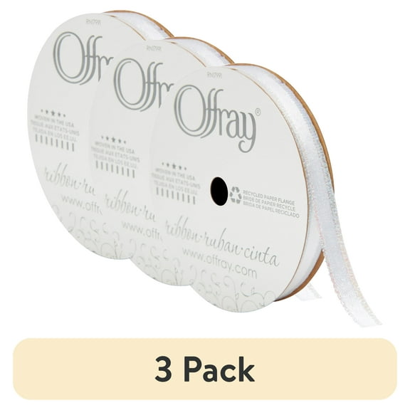 (3 pack) Offray Ribbon, White 3/8 inch Metallic Ribbon, 9 feet