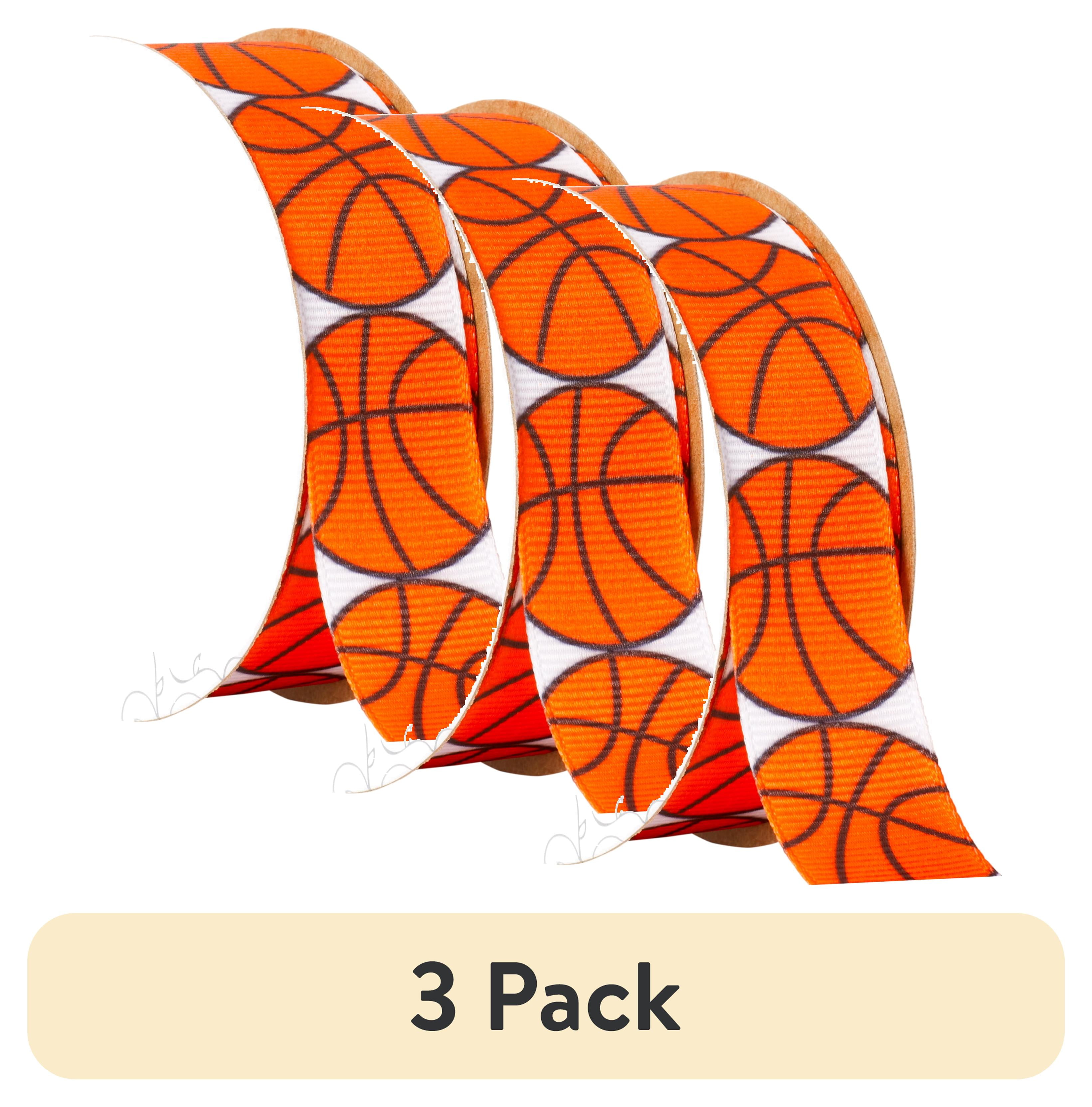 (3 pack) Offray Ribbon, White Orange 7/8 inch Basketball Grosgrain Ribbon, 9 feet, 1 Each