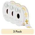 thumbnail image 1 of (3 pack) Offray Ribbon, White with Gold Cross 7/8 inch Polyester Ribbon,, 9 feet, 1 of 12