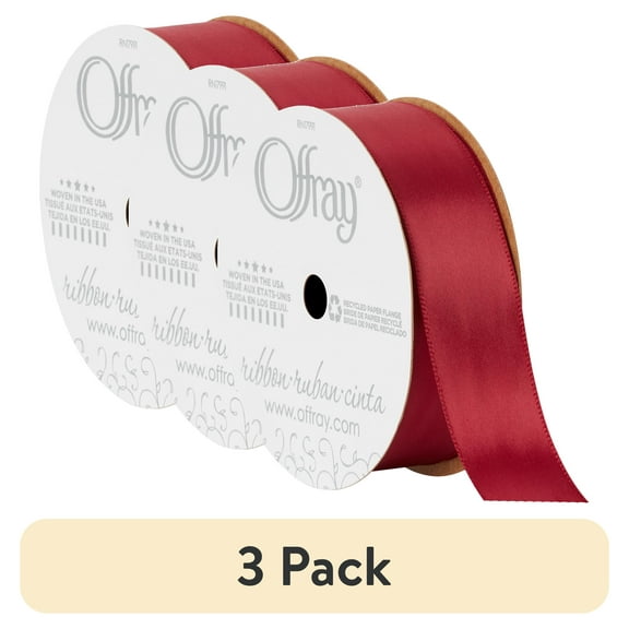 (3 pack) Offray Ribbon, Wine Red 7/8 inch Single Face Satin Polyester Ribbon, 18 feet