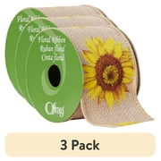 (3 pack) Offray Ribbon, Yellow 2 1/2 inch Wired Sunflower Burlap Ribbon, 9 feet