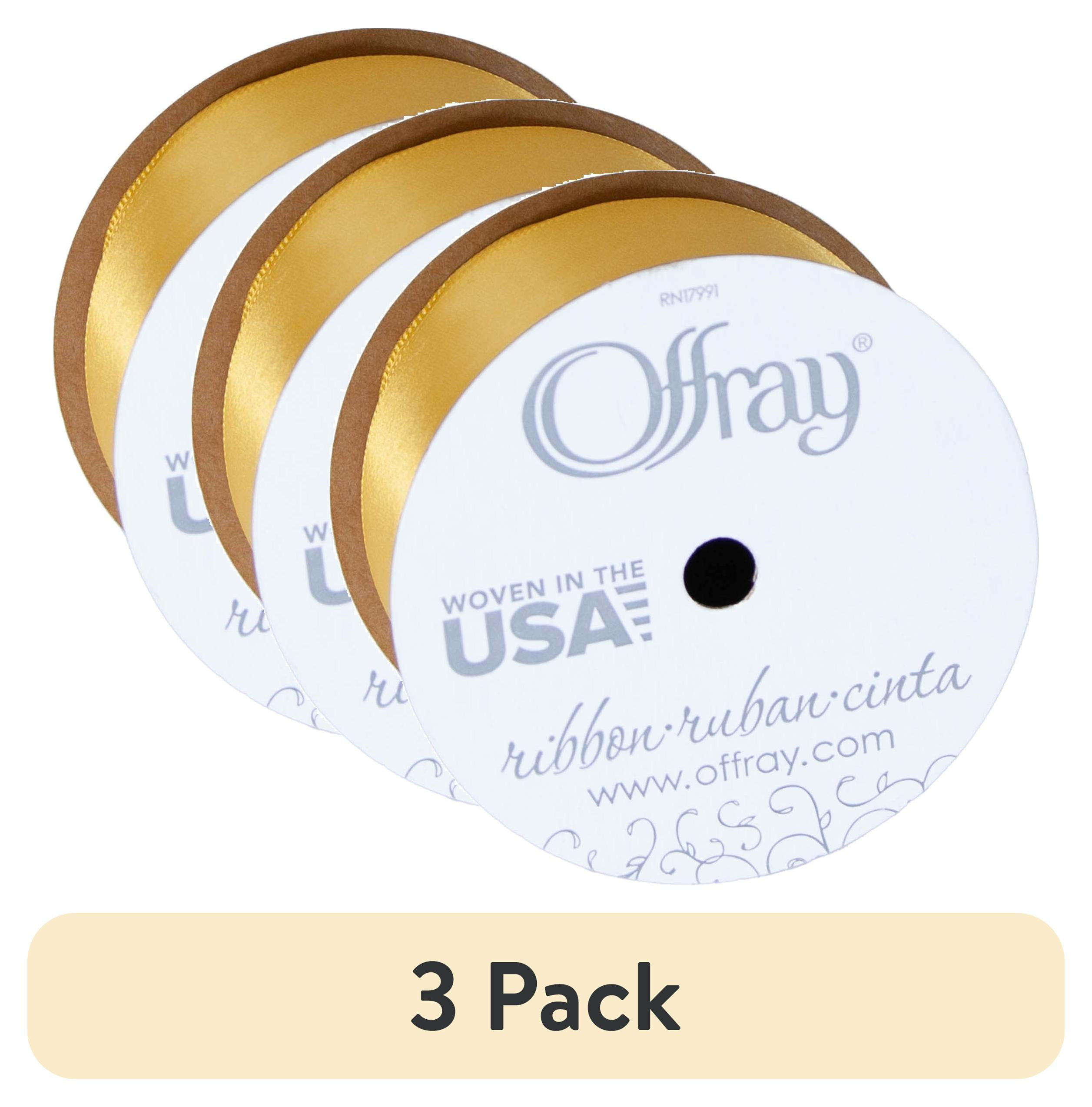 (3 pack) Offray Ribbon, Yellow Gold 1 1/2 inch Single Face Satin Polyester Ribbon, 12 feet