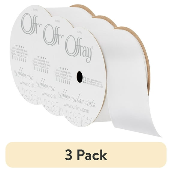 (3 pack) Offray Satin 1.5" Single Face White Ribbon, 12 Ft.