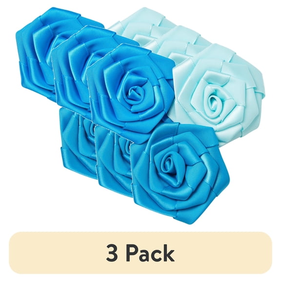 (3 pack) Offray Turquoise Blue, Hand-Crafted, 3 Satin Rosette Cluster Is Great For Headbands & Embellishments