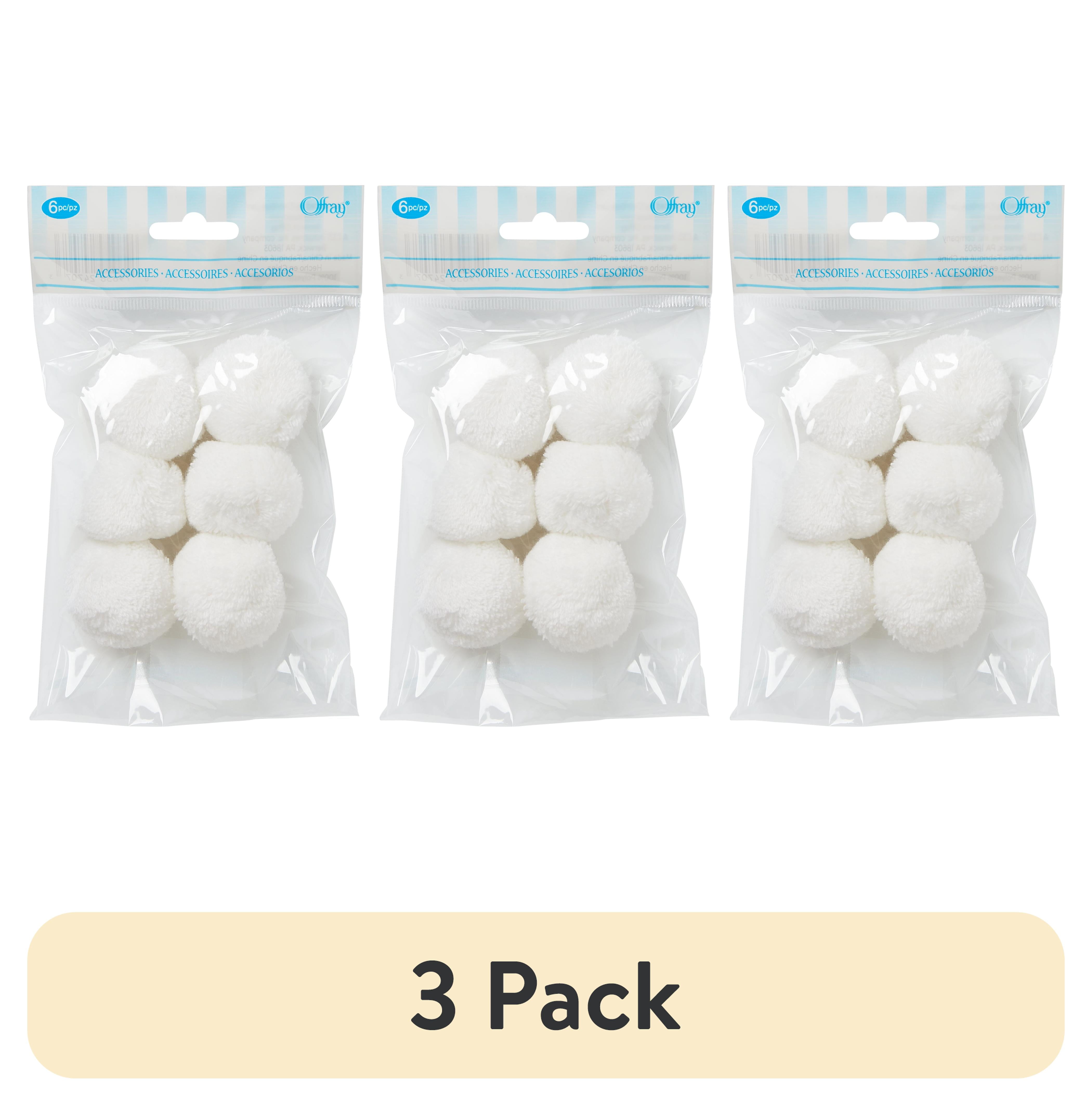 (3 pack) Offray White 1 1/2" Acrylic Yarn Pom Poms Ebellishments, 6 Count, 1 Package
