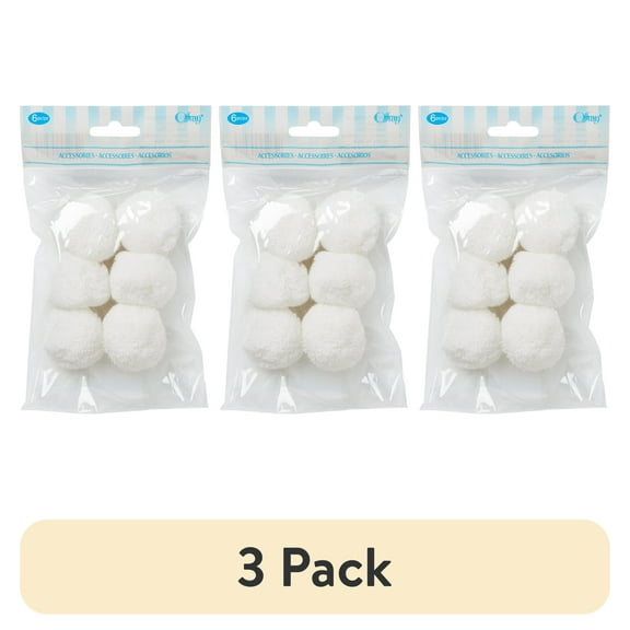 (3 pack) Offray White 1 1/2" Acrylic Yarn Pom Poms Ebellishments, 6 Count, 1 Package