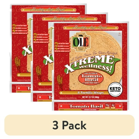 (3 pack) Ole Mexican Foods Xtreme Wellness Tomato Basil Flour Tortillas Wraps, 12.7 oz, 8 Count