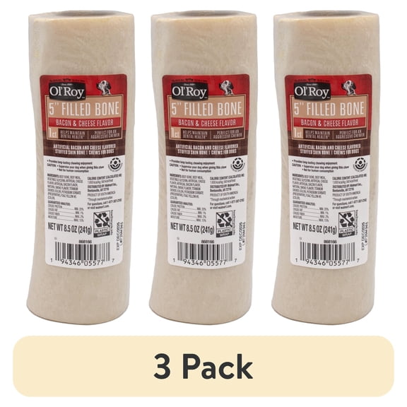 (3 pack) Ol' Roy 5-Inch Filled Bone, Bacon and Cheese Flavor, 1 Count PDQ