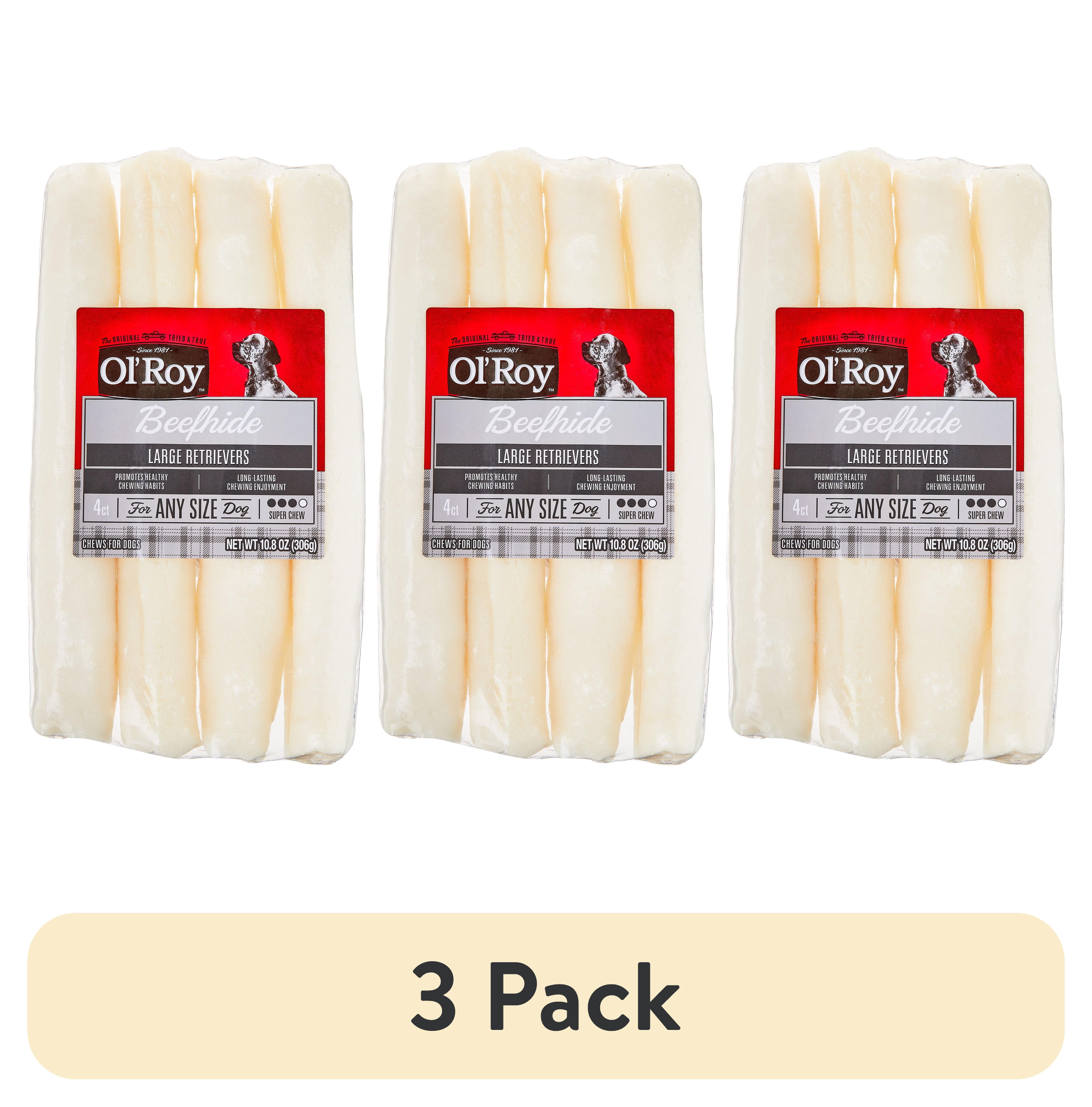 (3 pack) Ol' Roy 9-inch Large Beef hide Retrievers Chews, 10.8 oz, 4 Count