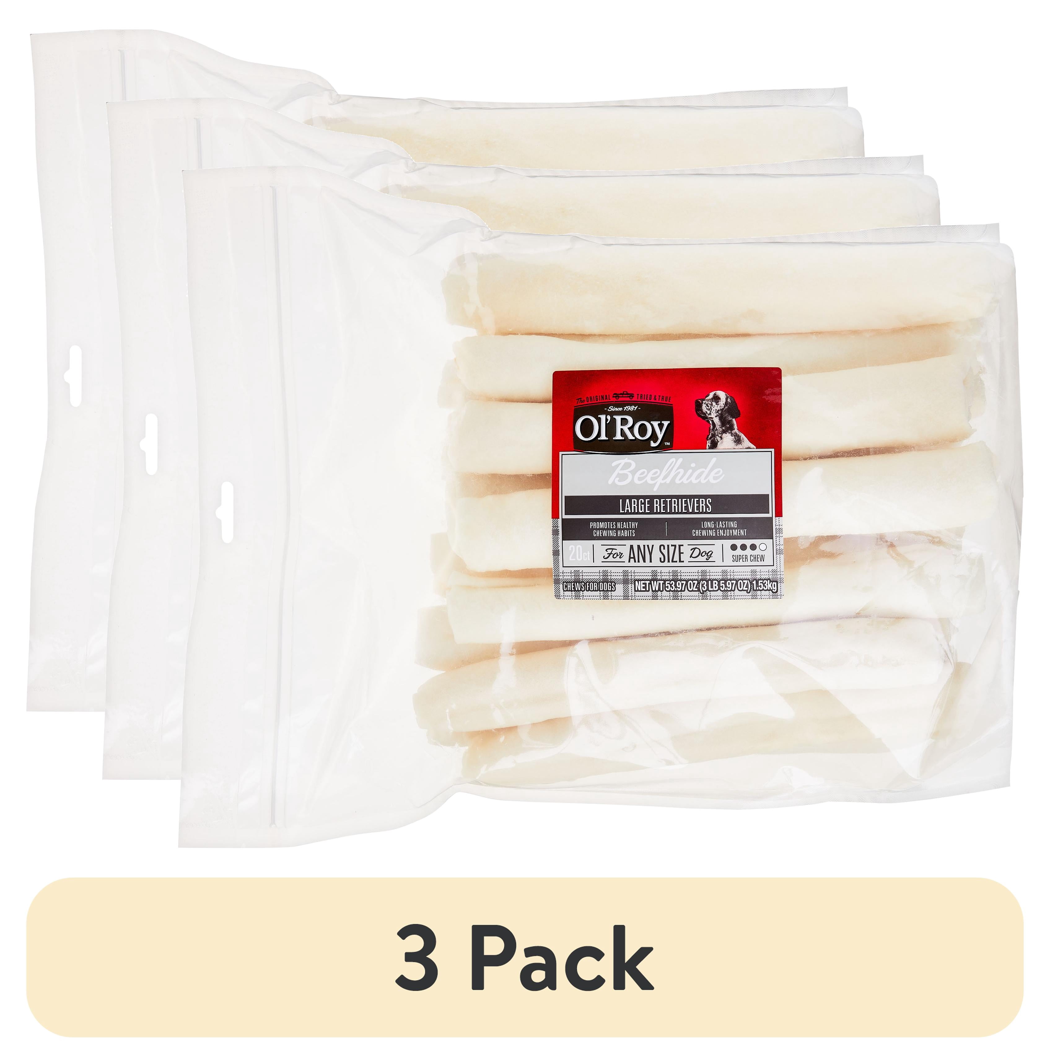 (3 pack) Ol' Roy 9-inch Large Beef hide Retrievers Chews, 53.97 oz, 20 Count
