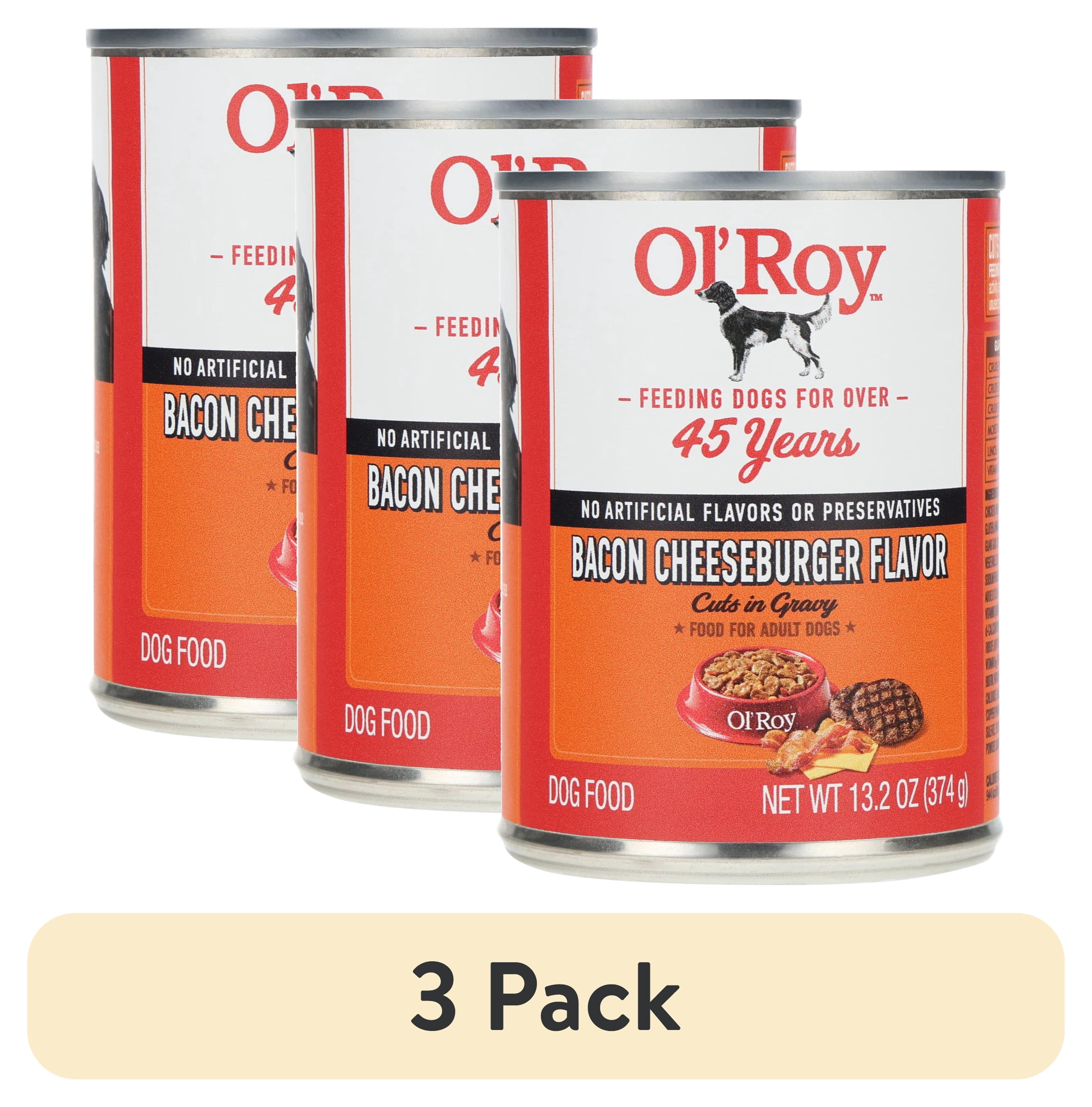 (3 pack) Ol' Roy Bacon Cheeseburger Flavor Cuts in Gravy Wet Dog Food, 13.2 oz Can