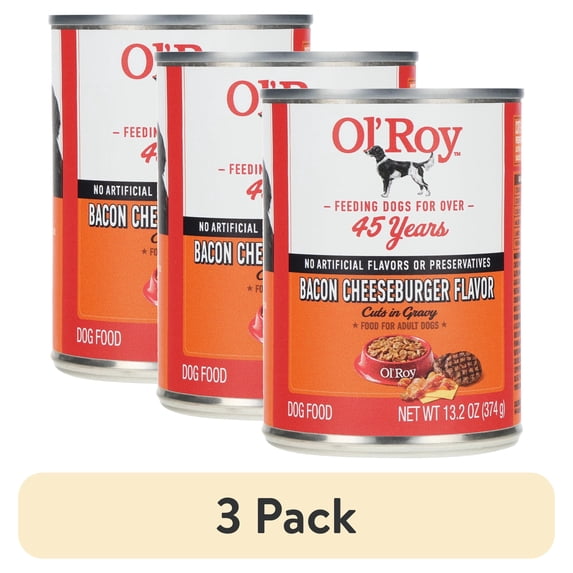 (3 pack) Ol' Roy Bacon Cheeseburger Flavor Cuts in Gravy Wet Dog Food, 13.2 oz Can