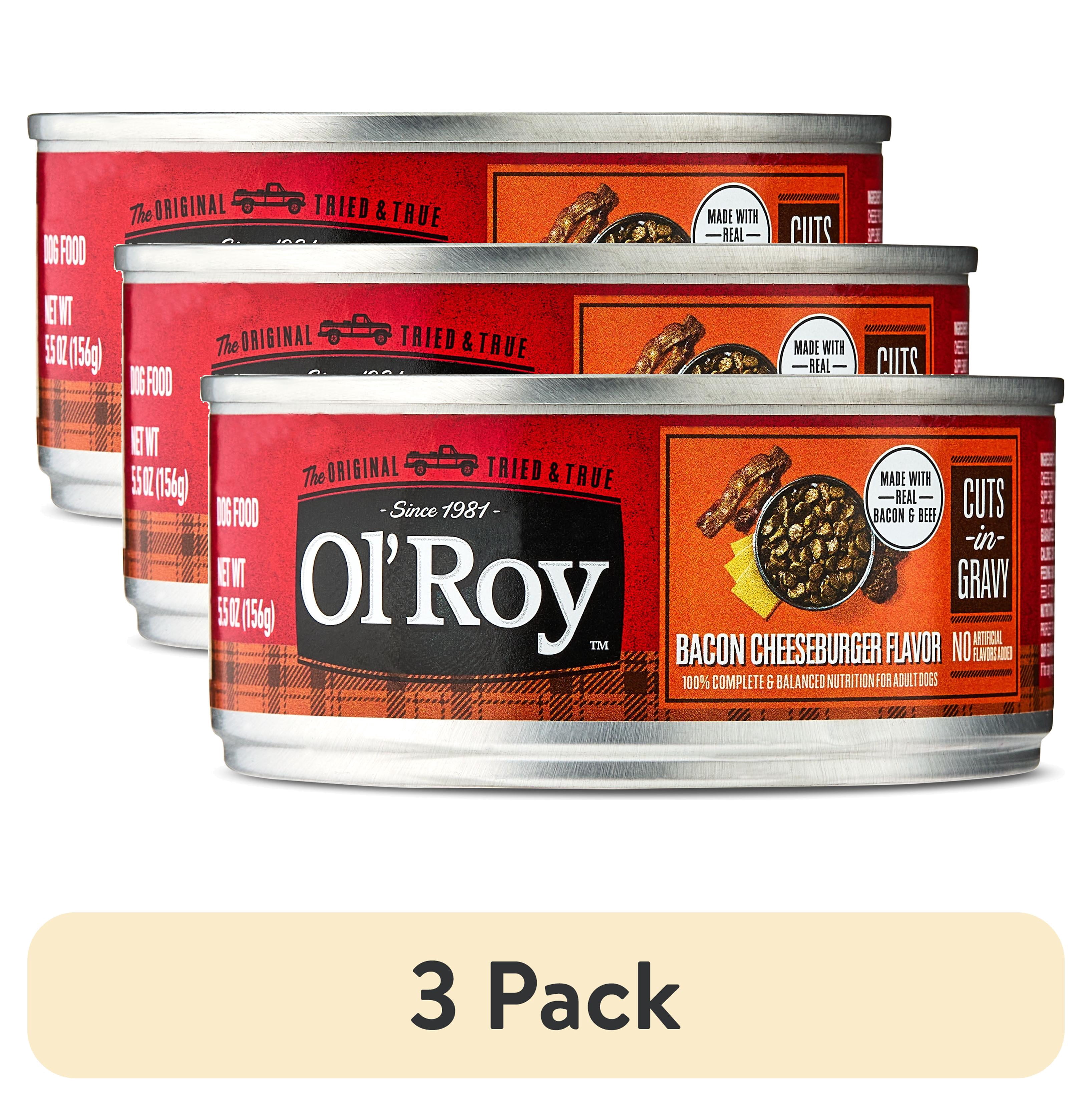 (3 pack) Ol' Roy Cuts in Gravy Wet Dog Food, Bacon Cheeseburger Flavor, 5.5 oz Can