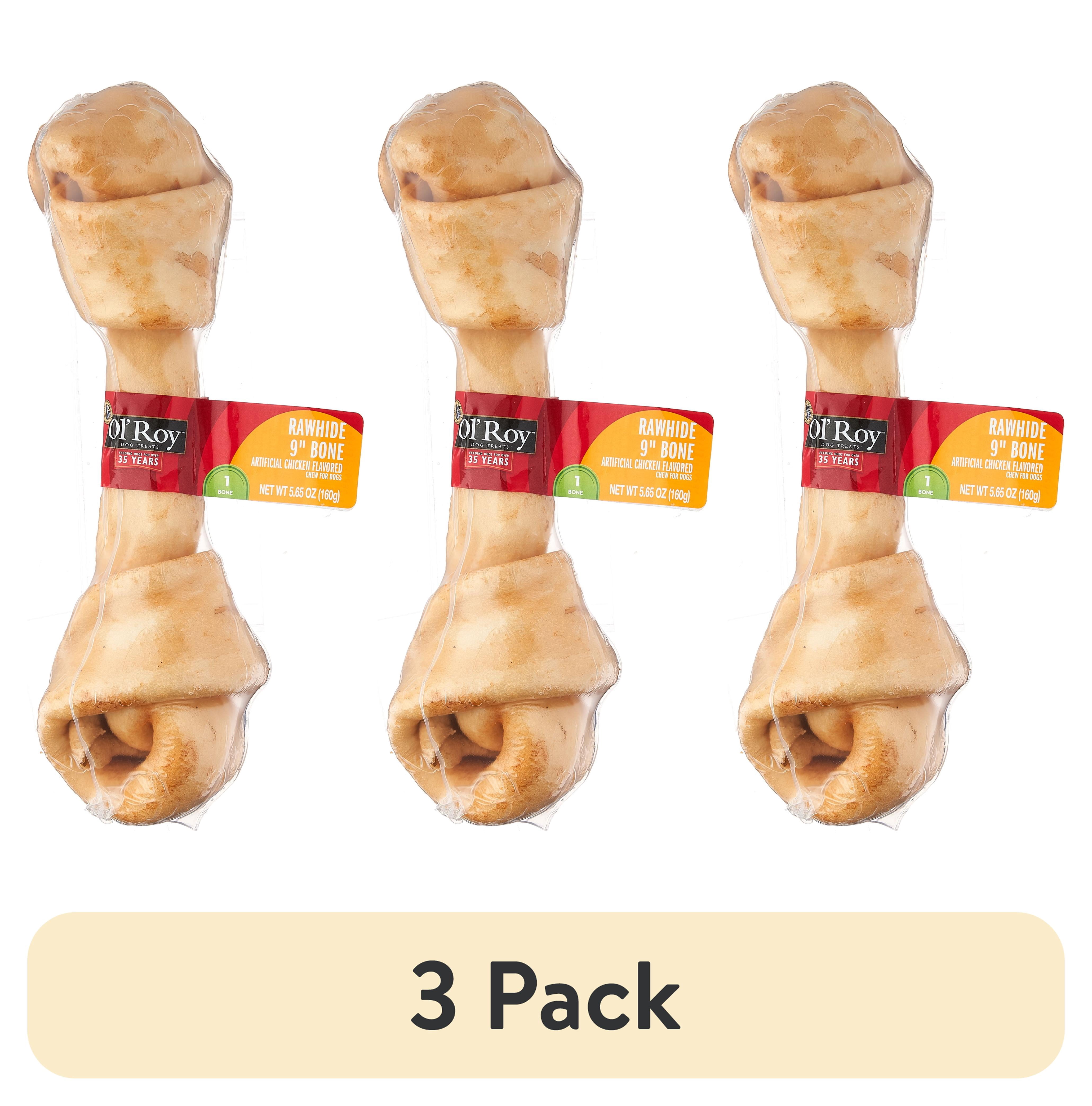(3 pack) Ol' Roy Chicken Flavor 9" Rawhide Bone Chew for Dogs, Dry, 5.65 oz, 1 Count/Bag, Pet Treats