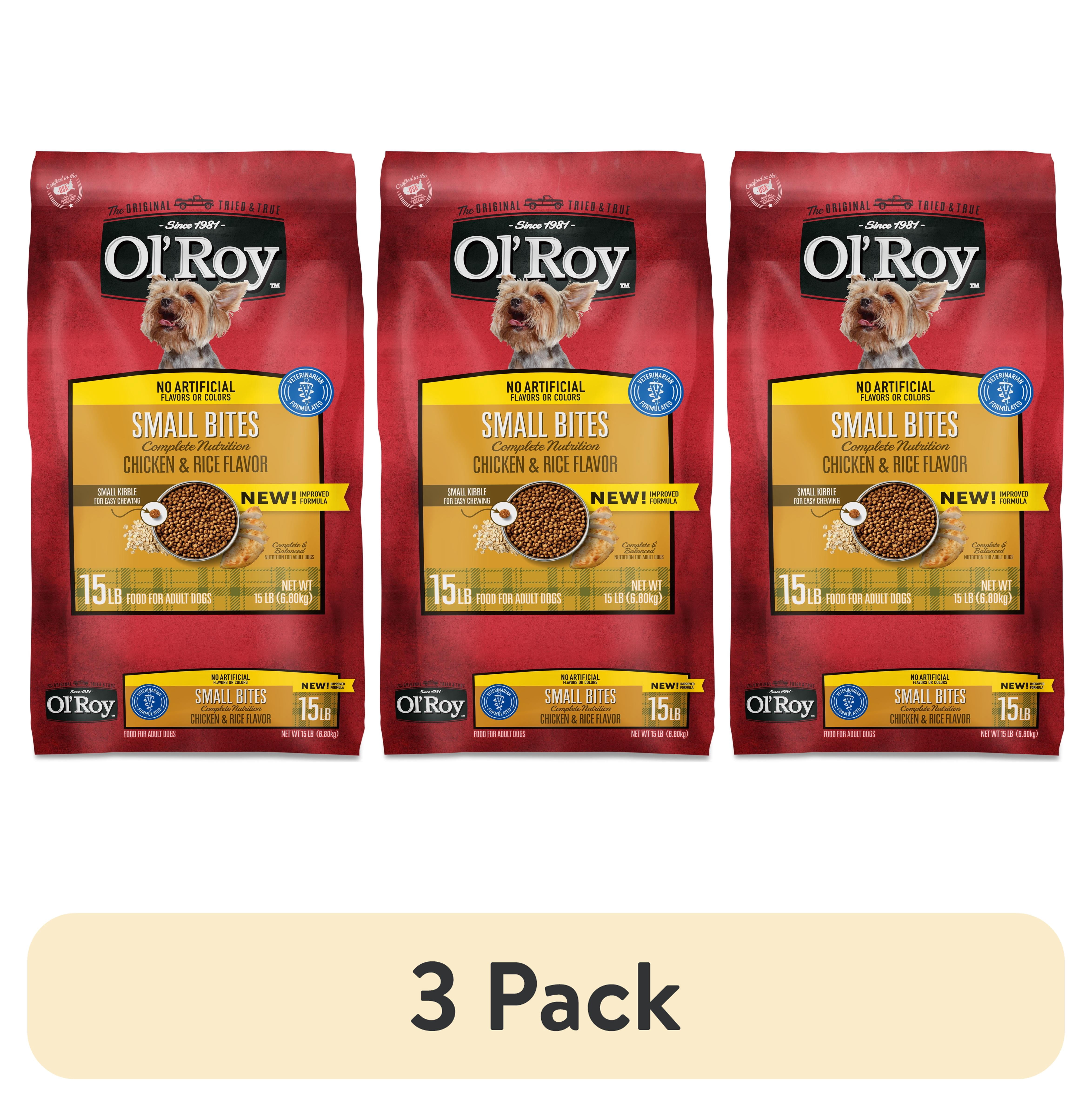 (3 pack) Ol' Roy Complete Nutrition Chicken and Rice Flavor Small Bites Dry Dog Food, 15 lb Bag