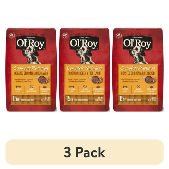 (3 pack) Ol' Roy Complete Nutrition Roasted Chicken and Rice Flavor Dry Dog Food, 15 lb