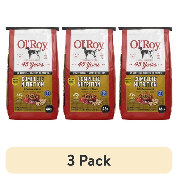 (3 pack) Ol' Roy Complete Nutrition Chicken Flavor Dry Dog Food, 46 lb Bag