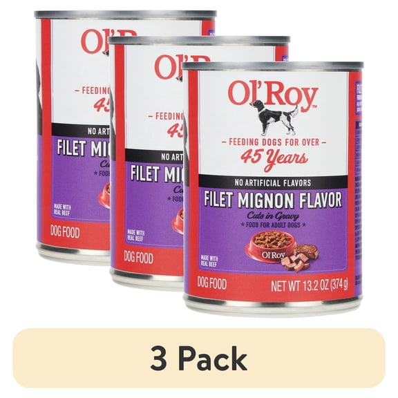(3 pack) Ol' Roy Filet Mignon Flavor Cuts in Gravy Wet Dog Food, 13.2 oz Can