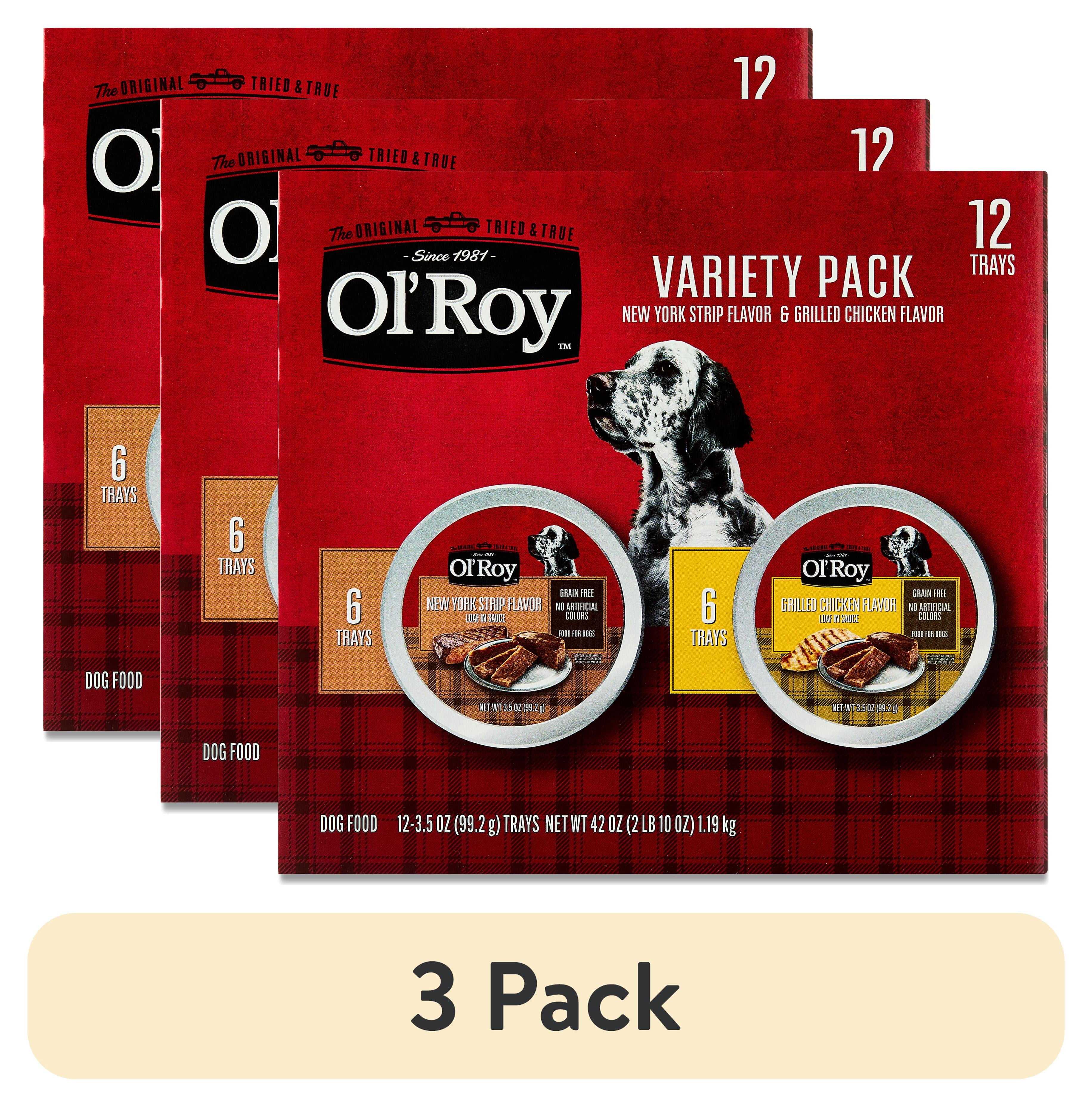 (3 pack) Ol' Roy Grain-Free Wet Dog Food Variety Pack, New York Strip & Grilled Chicken, 3.5 oz Cups, 12 Pack