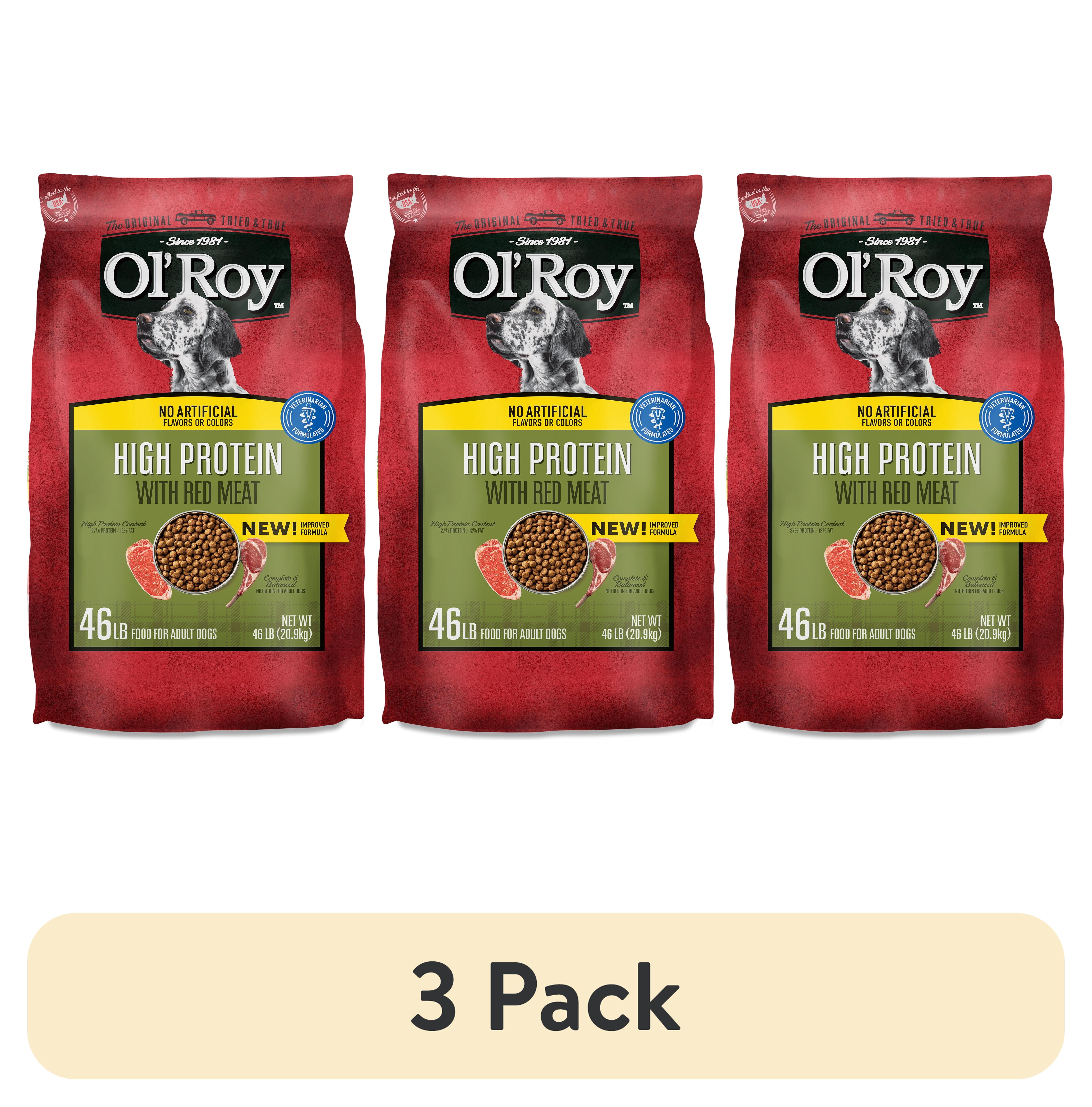 (3 pack) Ol' Roy High Protein with Red Meat Dry Dog Food, 46 lb Bag
