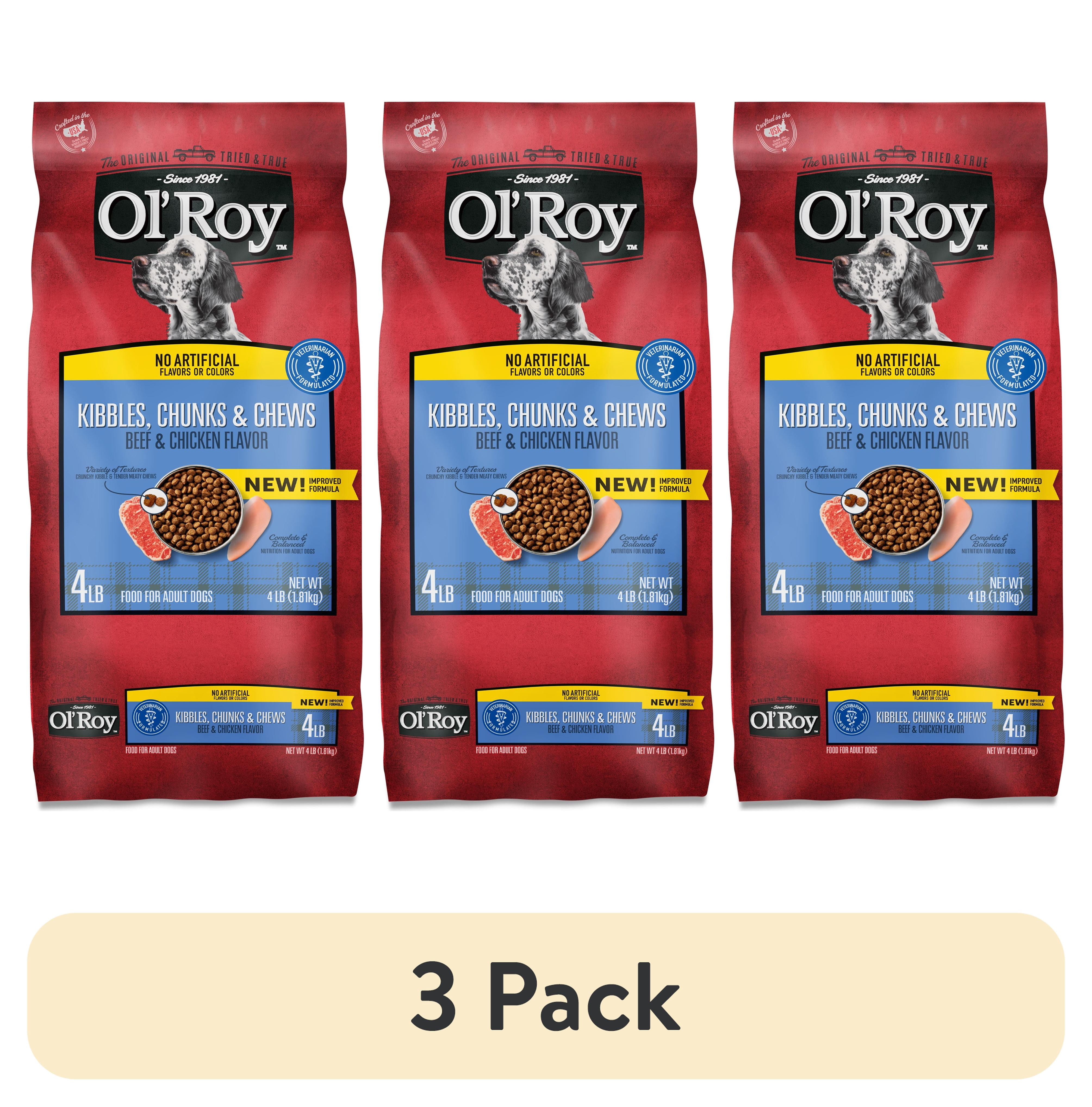 (3 pack) Ol' Roy Kibbles, Chunks and Chews Beef and Chicken Flavor Dry Dog Food, 4 lb Bag