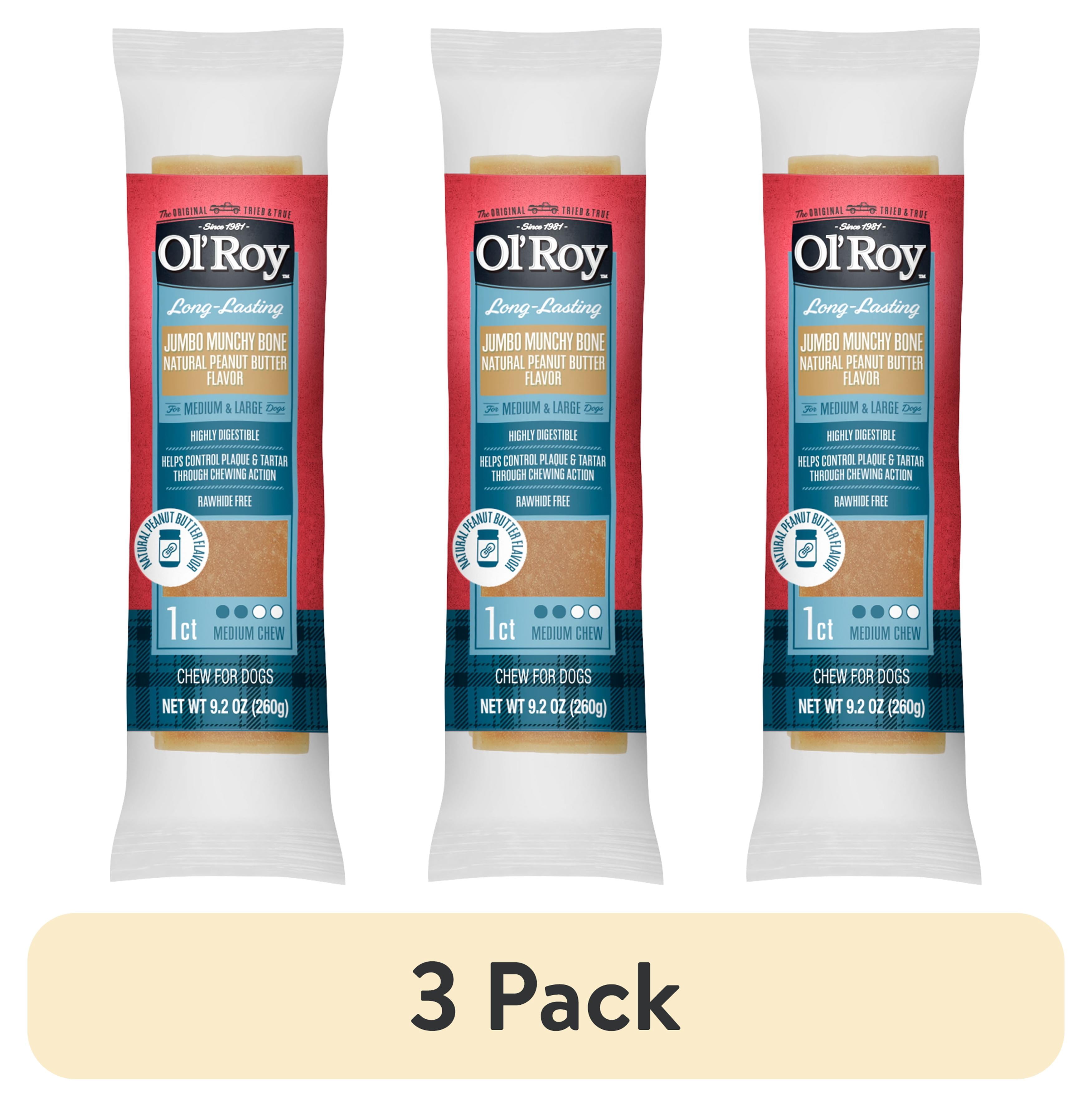 (3 pack) Ol' Roy Long-Lasting Jumbo Munchy Bone, Peanut Butter, 9.2 oz