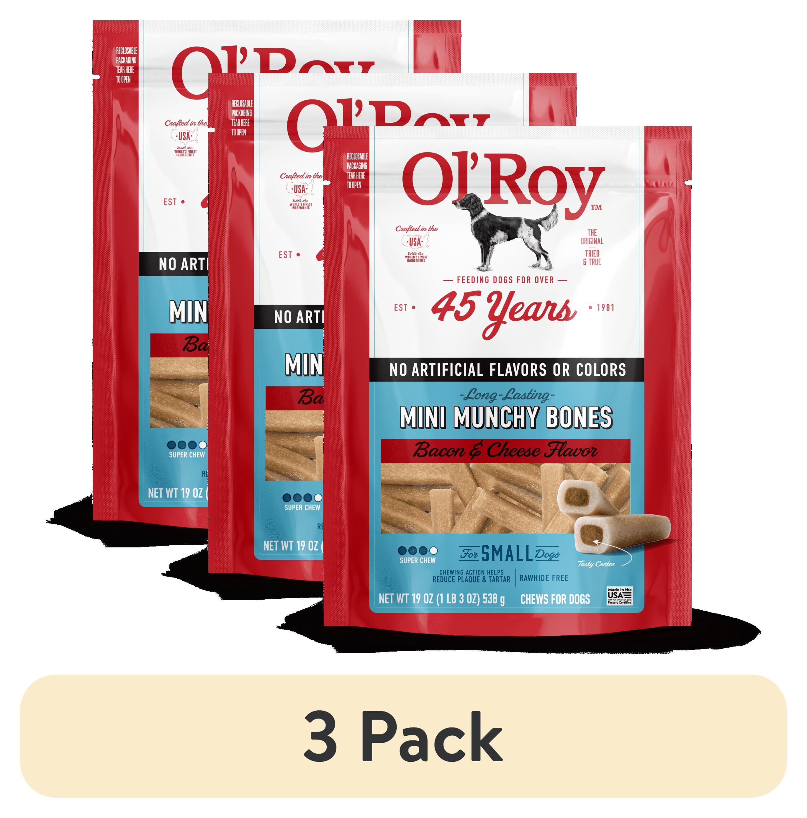 (3 pack) Ol' Roy Mini Munchy Bone Dog Treats, Bacon and Cheese Flavor, 19 oz
