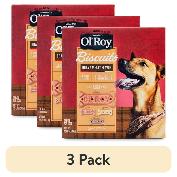 (3 pack) Ol' Roy Multi Flavored Gravy Basted Biscuits for Large Dogs, Dry, 10 lb Box