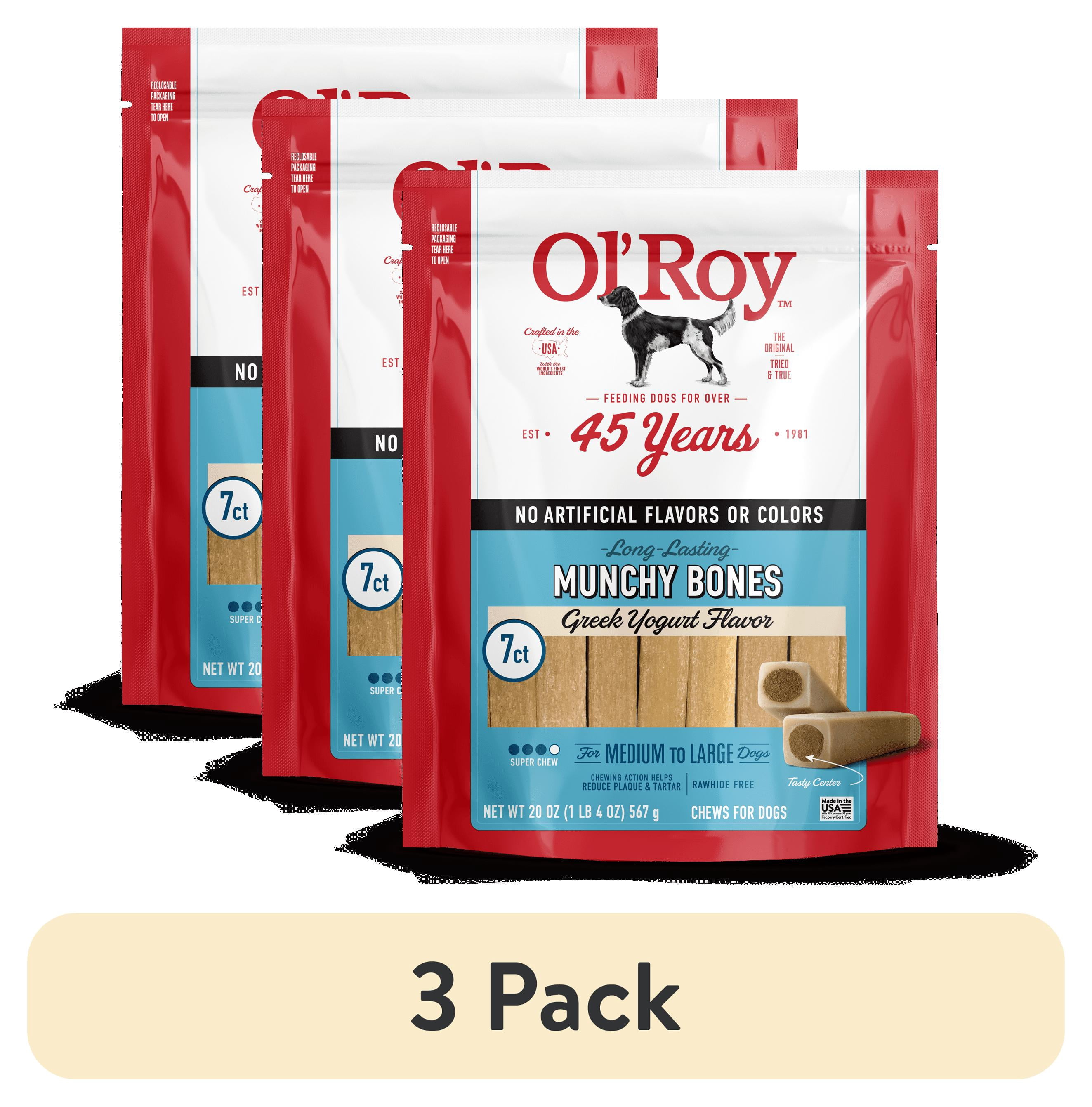 (3 pack) Ol' Roy Munchy Bone Dog Treats, Greek Yogurt Flavor, 20 oz, 7 Count