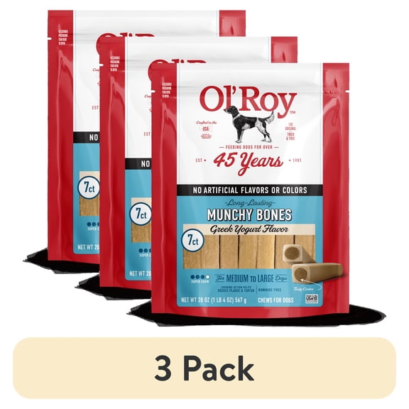 (3 pack) Ol' Roy Munchy Bone Dog Treats, Greek Yogurt Flavor, 20 oz, 7 Count