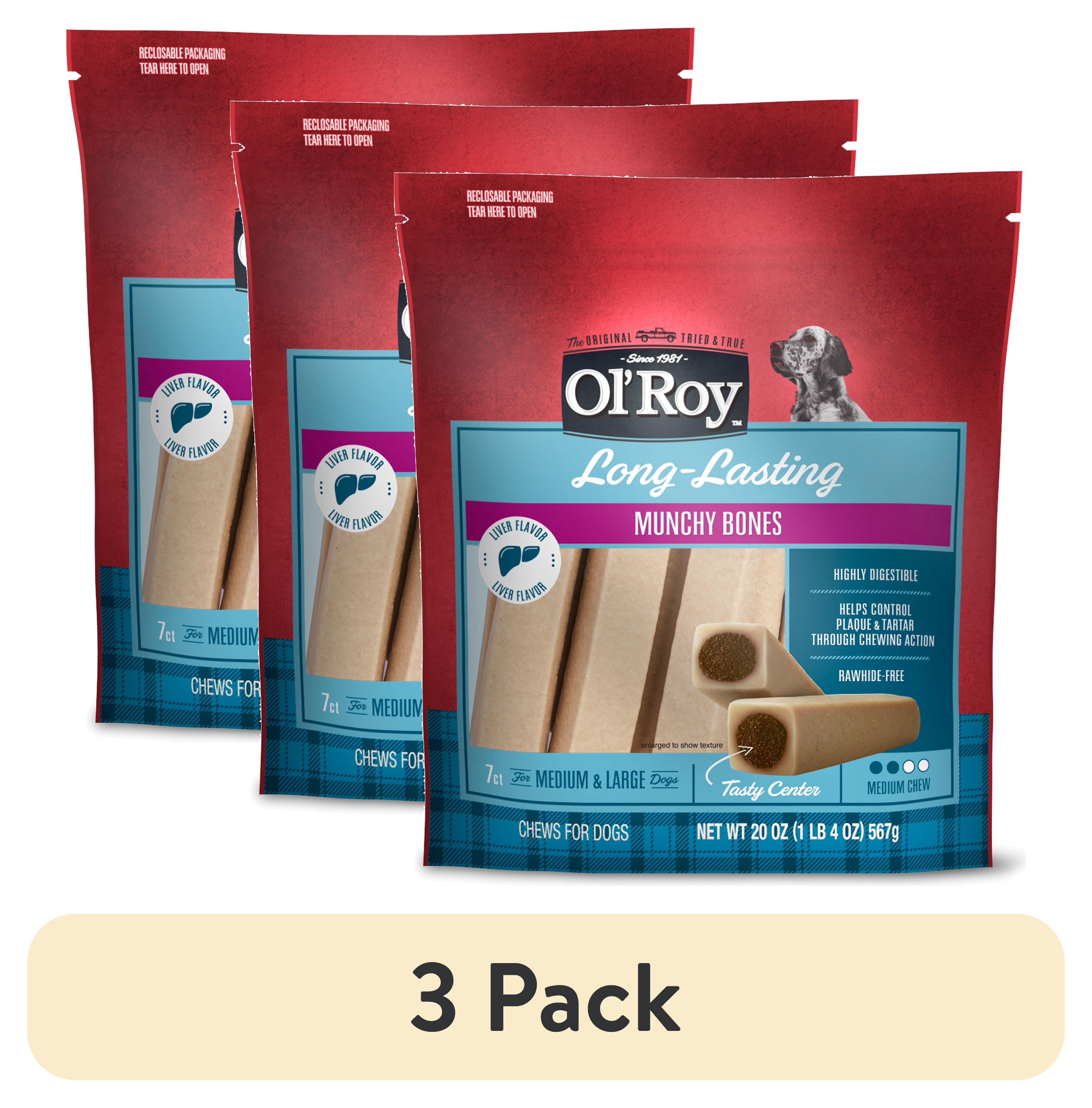 (3 pack) Ol' Roy Munchy Bone Dog Treats, Liver Flavor, 20 oz, 7 Count