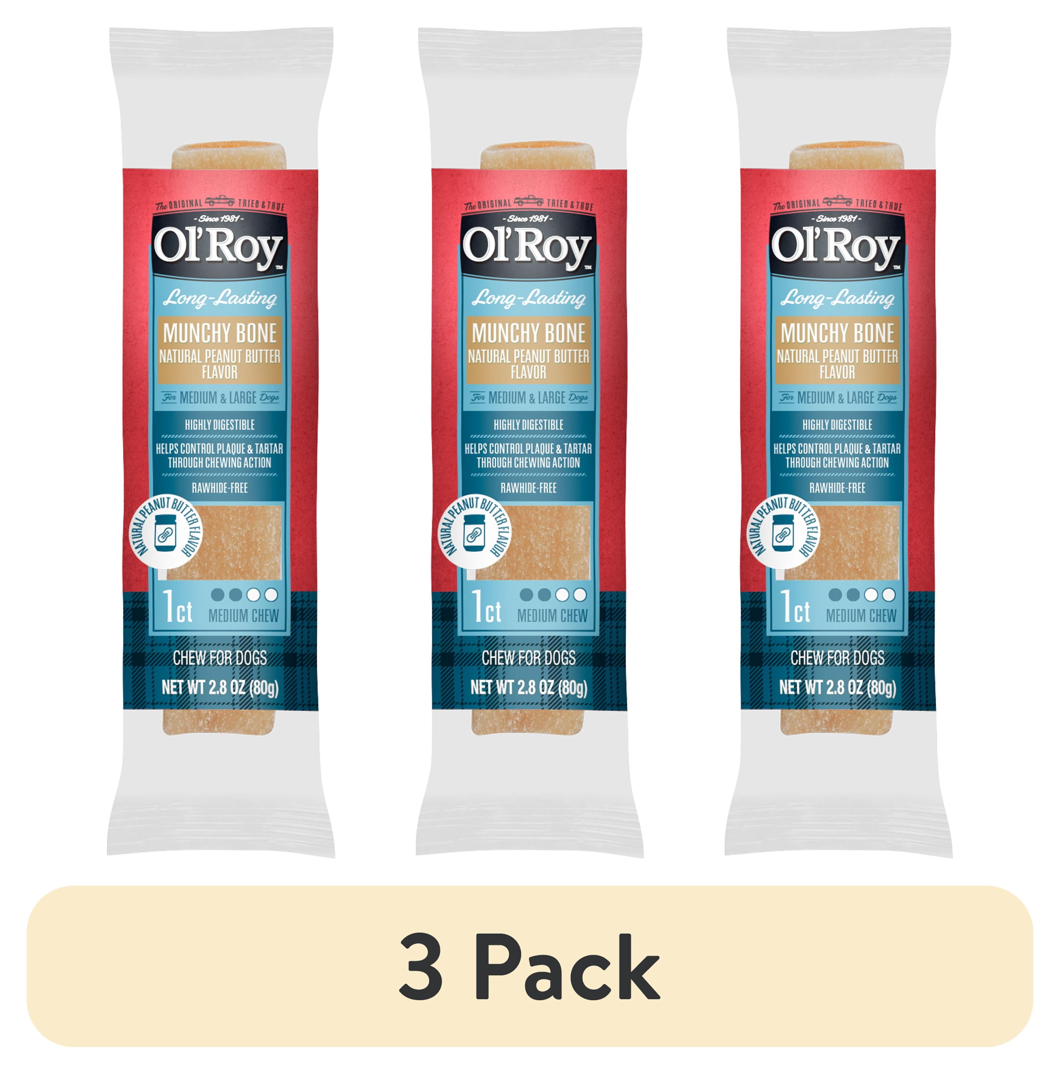 (3 pack) Ol' Roy Munchy Bone Dog Treats, Natural Peanut Butter Flavor, 2.8 oz, 1 Count