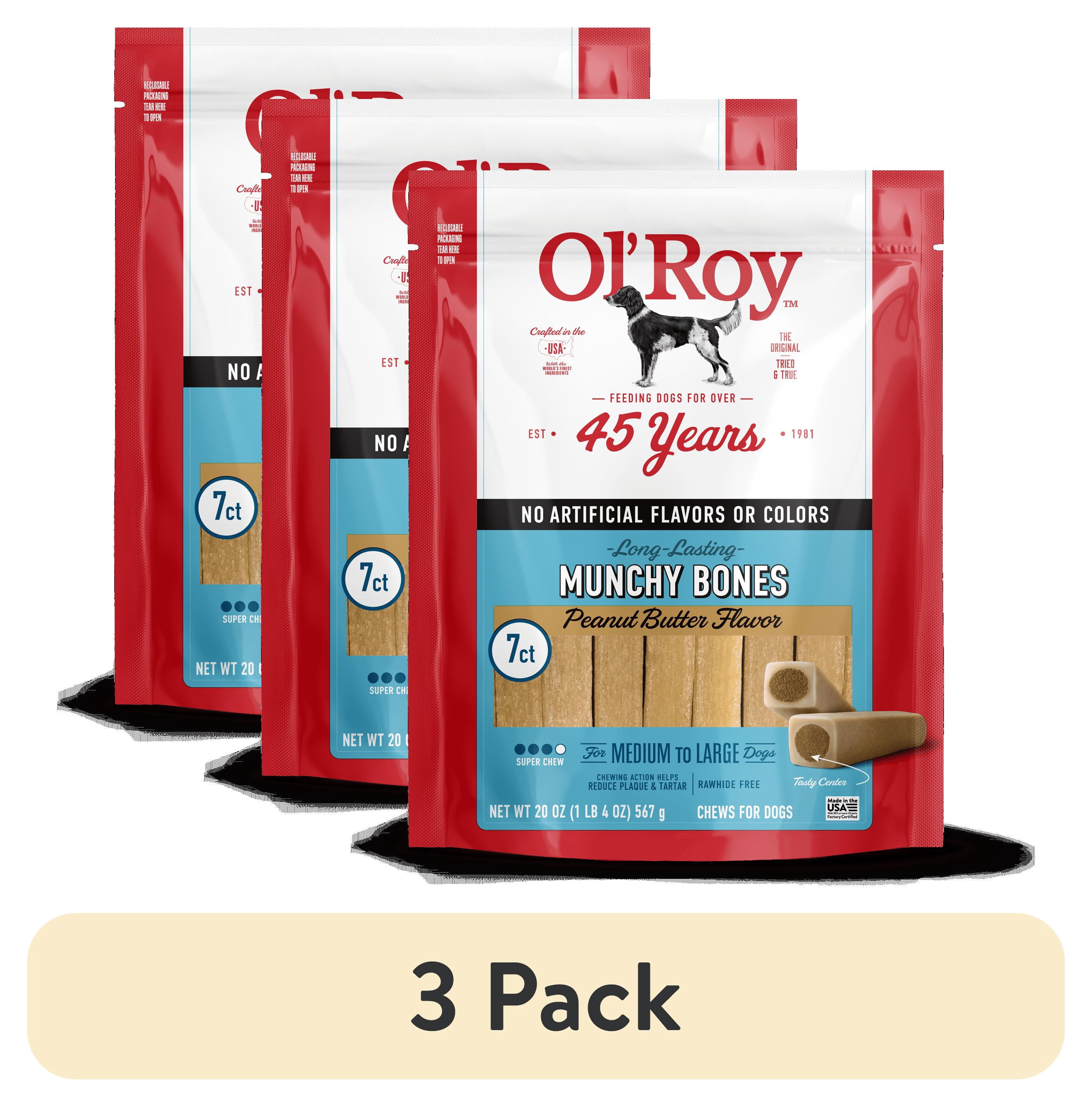 (3 pack) Ol' Roy Munchy Bone Dog Treats, Peanut Butter Flavor, 20 oz, 7 Count