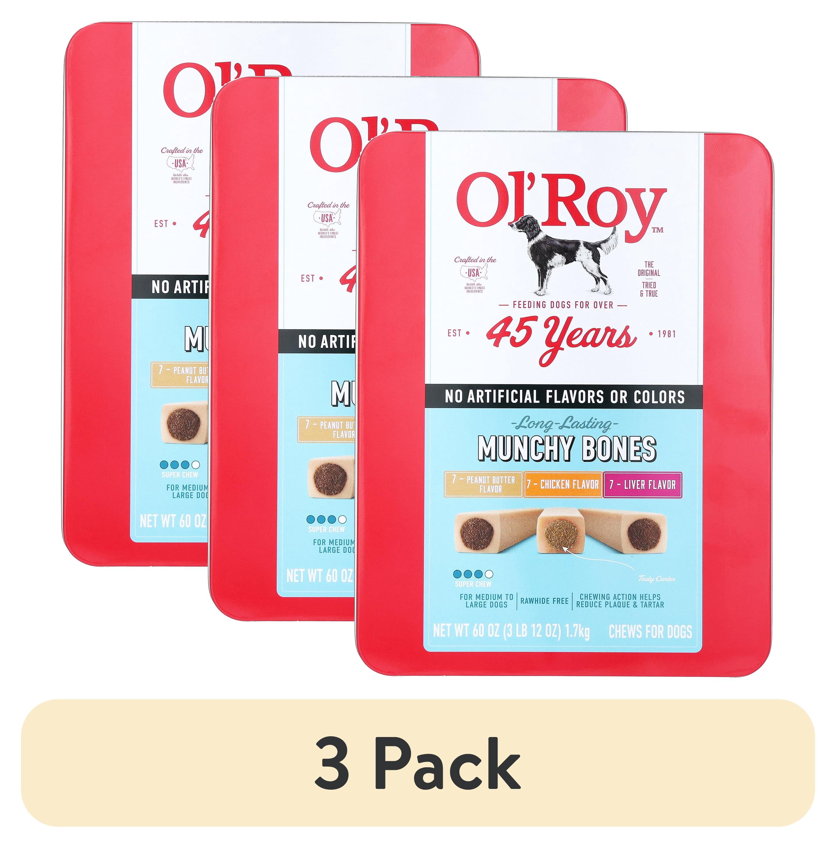 (3 pack) Ol' Roy Munchy Bone Dog Treats, Variety Pack, 60 oz, 21 Count