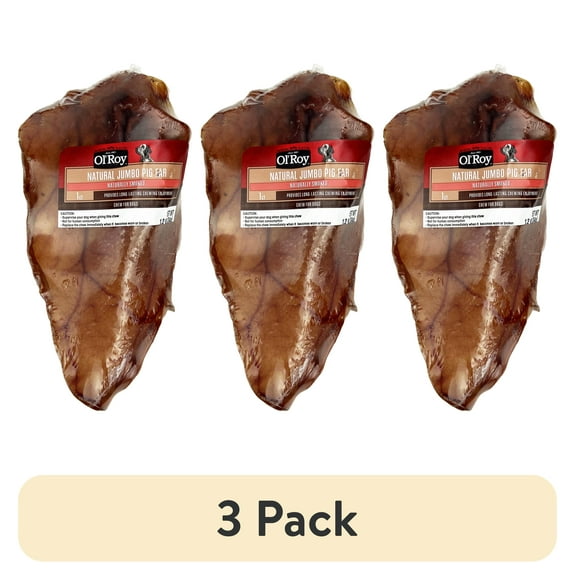 (3 pack) Ol' Roy Natural Jumbo Pig Ear Chew for Dogs, 1 Count, 1.2 oz