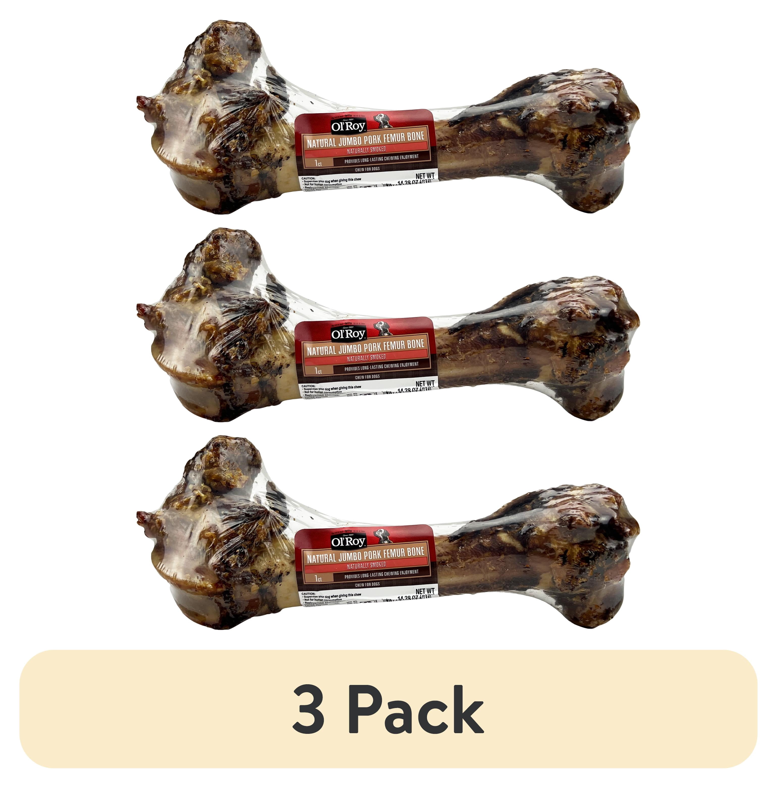 (3 pack) Ol' Roy Natural Jumbo Pork Femur Chew for Dogs, 14.38 oz, 1 Count