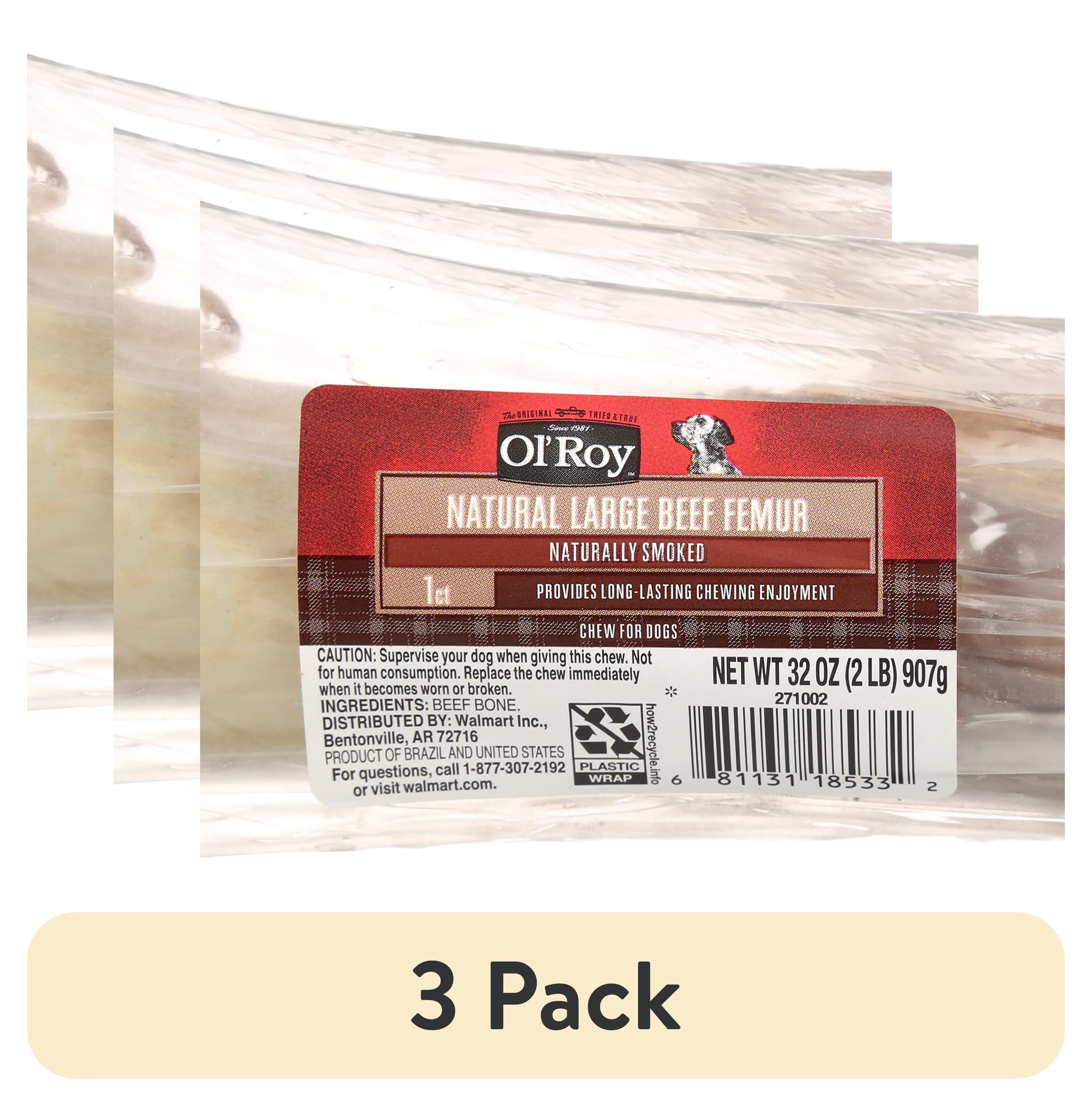 (3 pack) Ol' Roy Natural Large Beef Femur Dog Chew for Healthy Teeth, 1 Pack