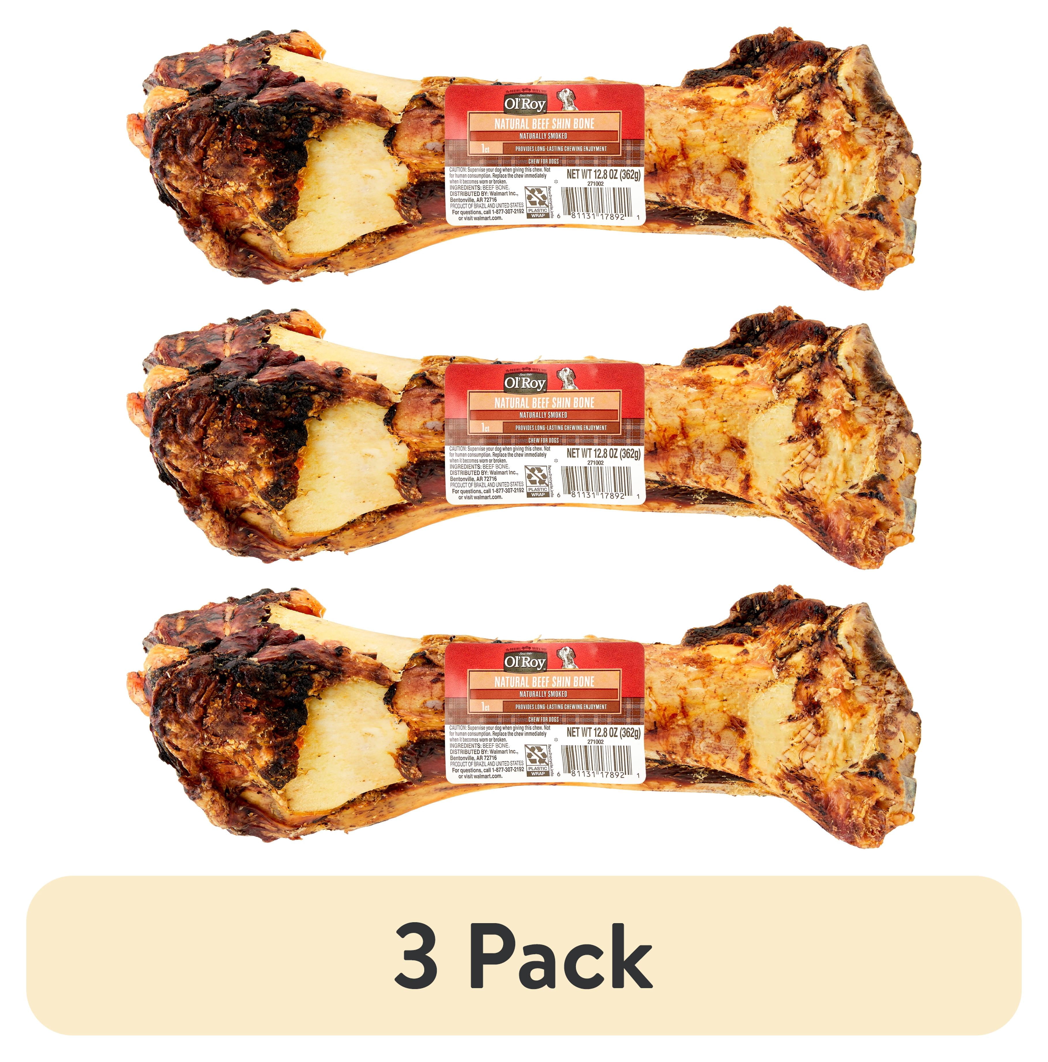 (3 pack) Ol’ Roy Naturally Smoked Beef Shin Bone Dog Chew, 12.8 oz