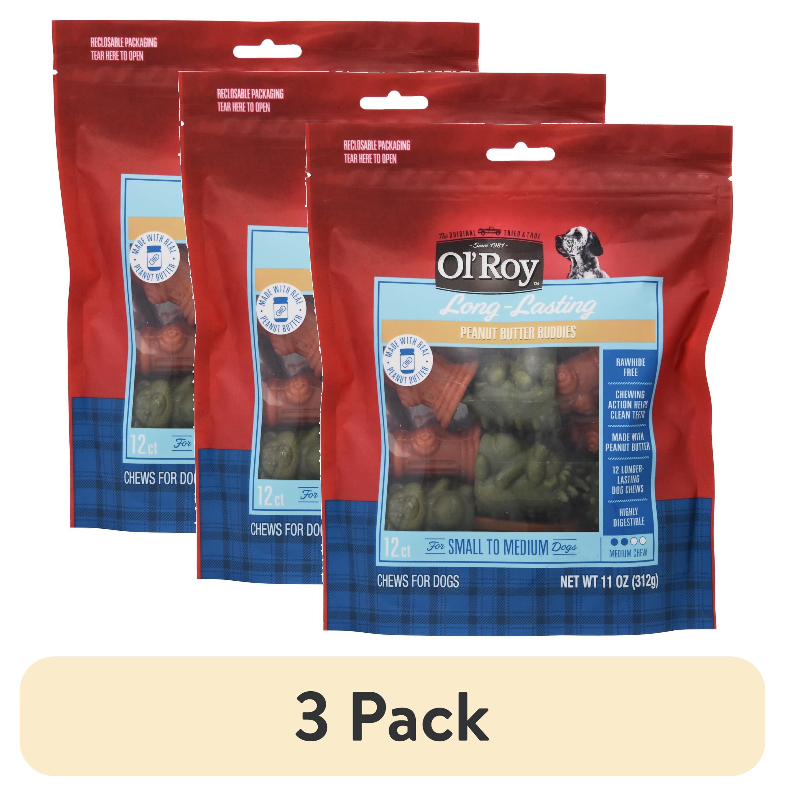 (3 pack) Ol' Roy Peanut Butter Buddies, Chews for Small to Medium Dogs, 11 oz, 12 Count