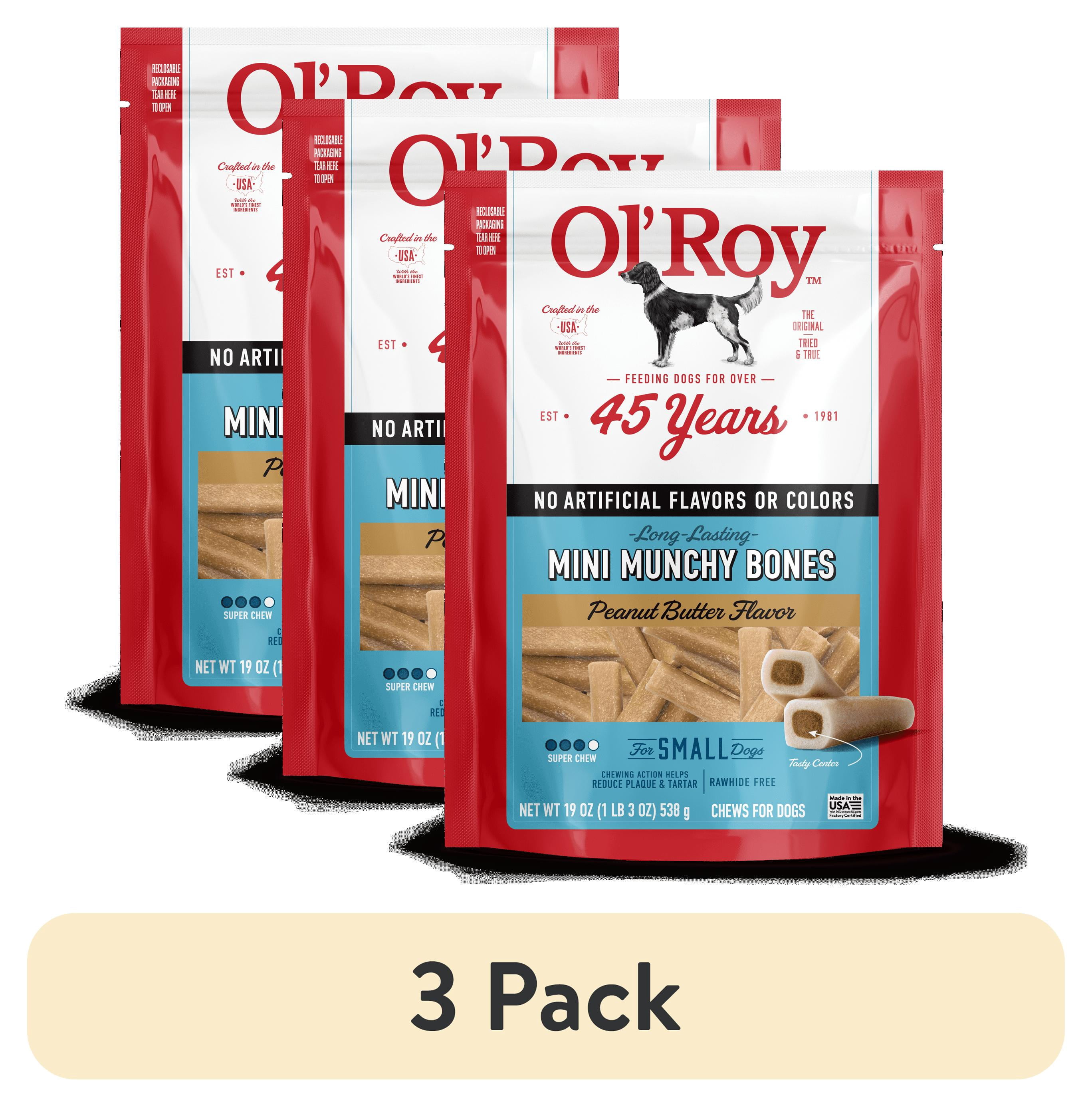 (3 pack) Ol' Roy Peanut Mini Munchy Bones Dog Treats, Peanut Butter, 19 oz