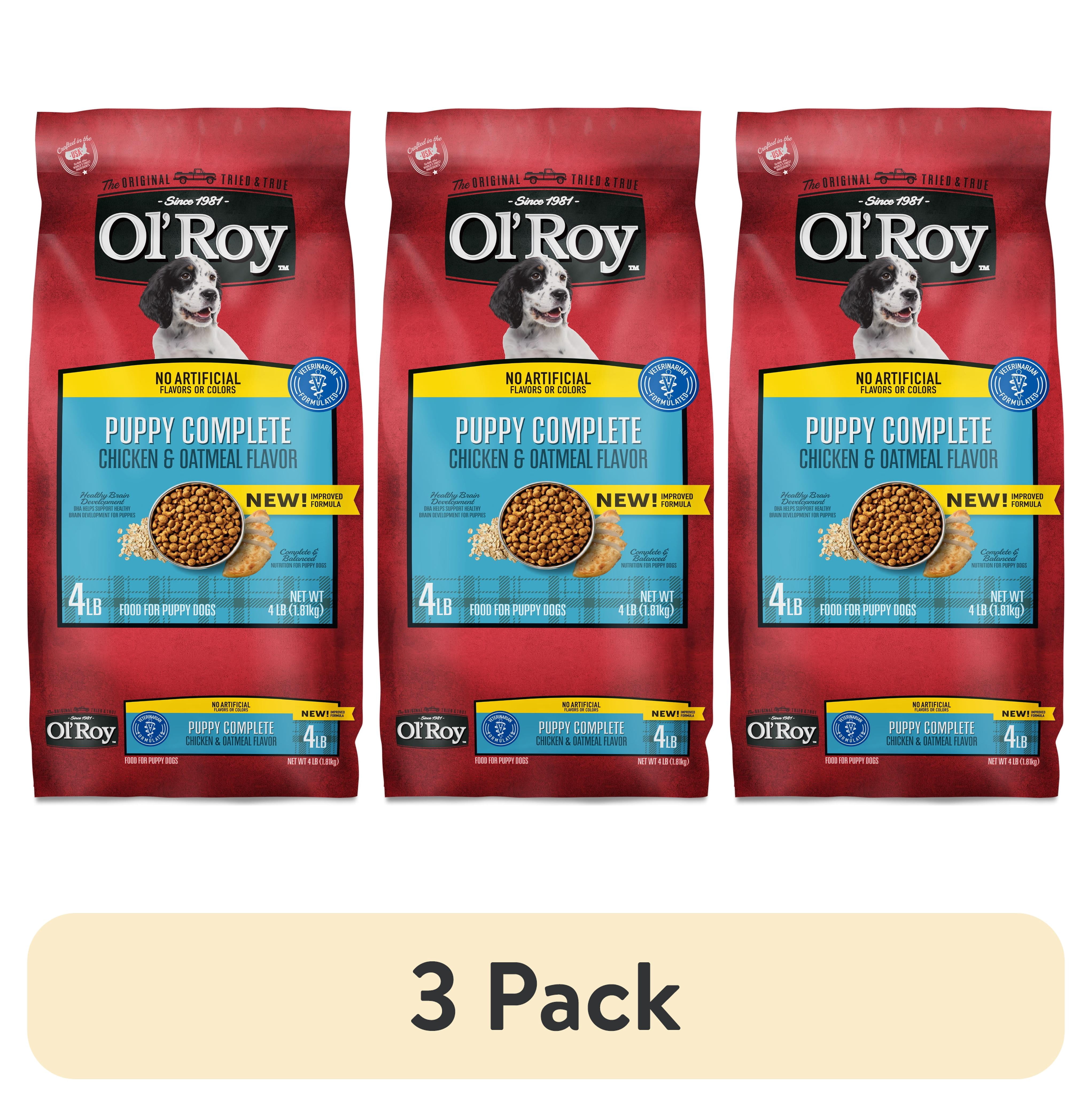 (3 pack) Ol' Roy Puppy Complete Chicken and Oatmeal Flavor Dry Dog Food, 4 lb Bag