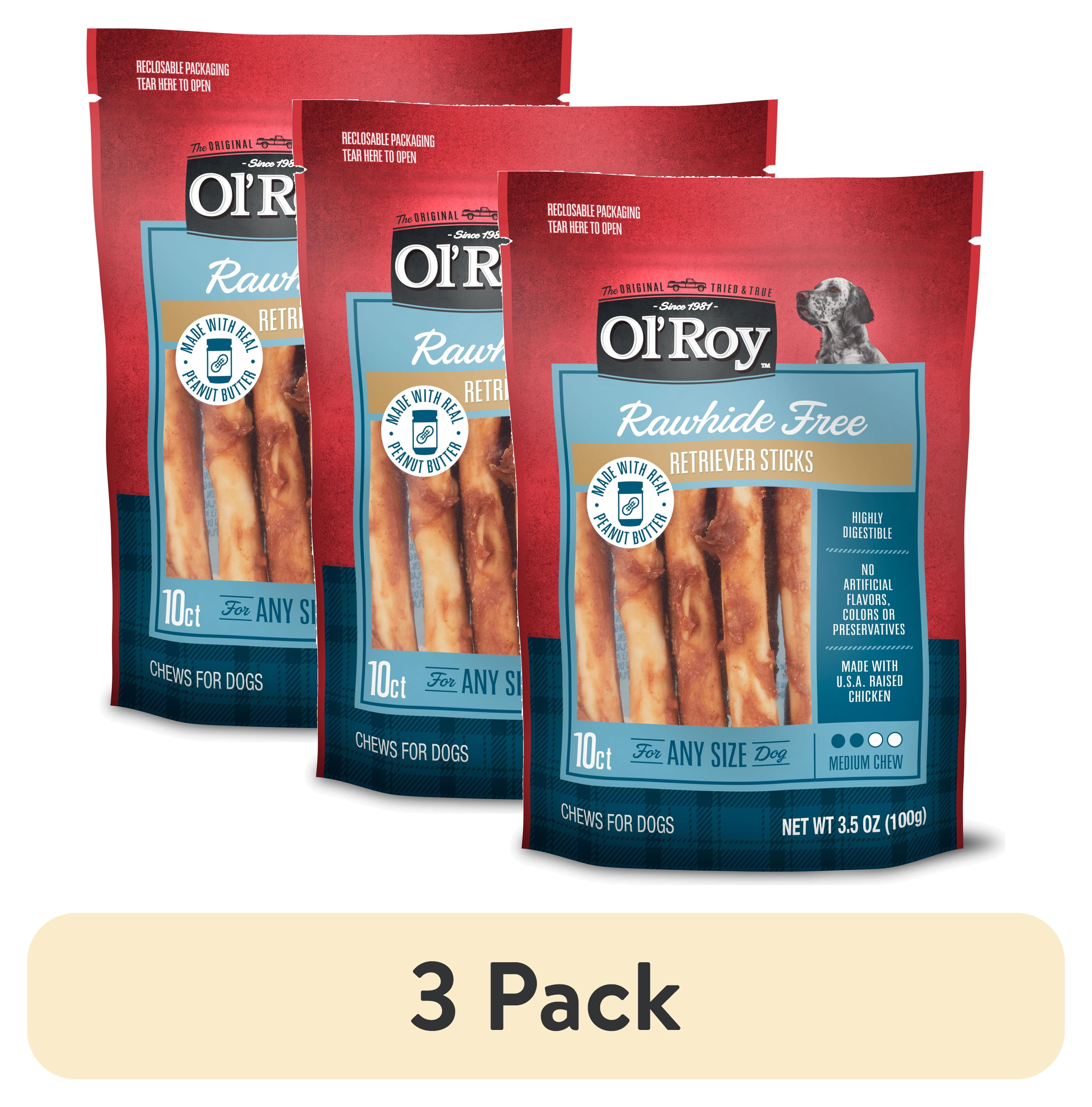 (3 pack) Ol' Roy Rawhide-Free Peanut Butter Retriever Sticks, 3.5 oz, 10 Count