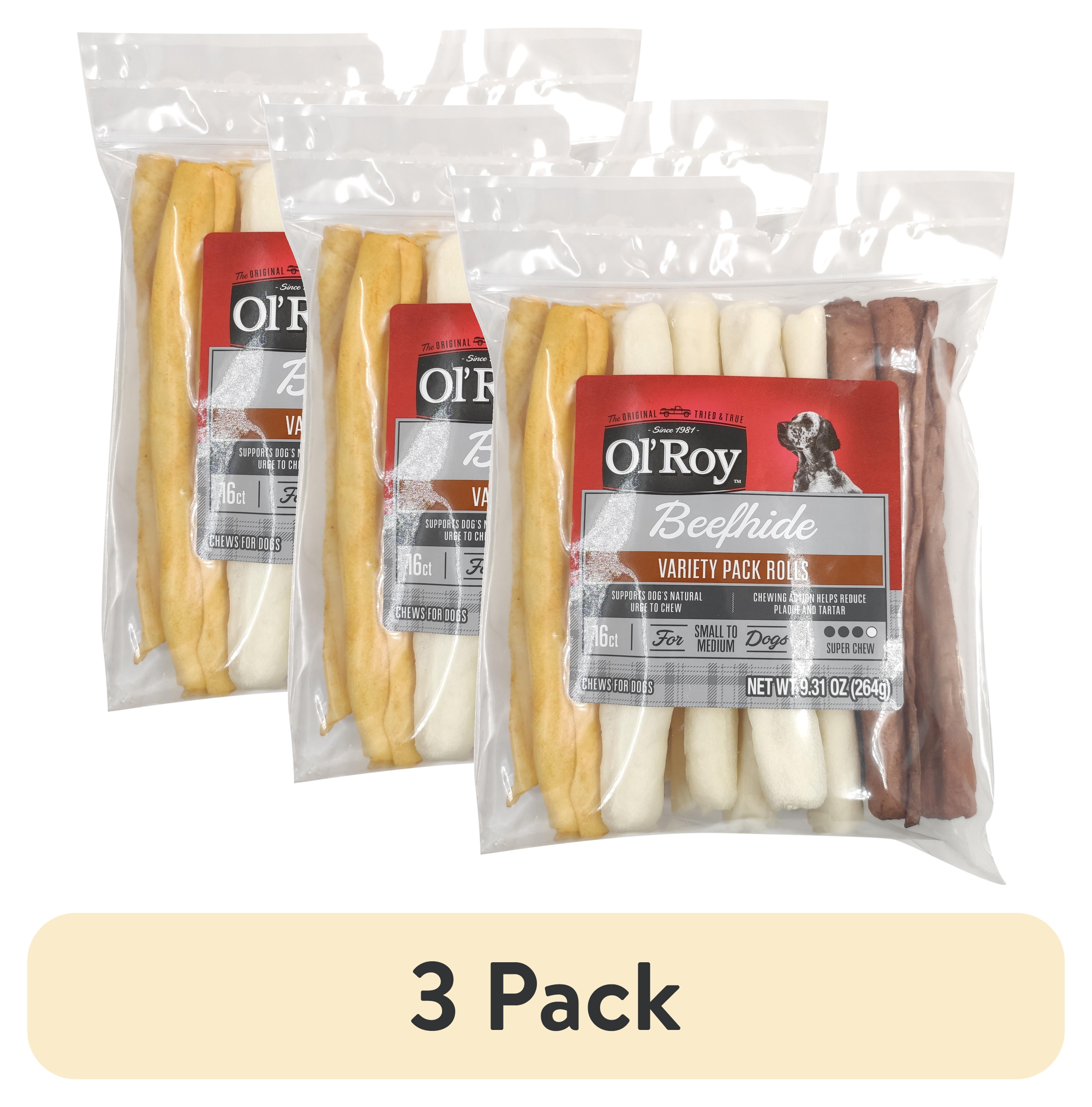 (3 pack) Ol' Roy Rawhide Rolls, Variety Pack, Chews for Dogs, 9.31 oz, 16 Count
