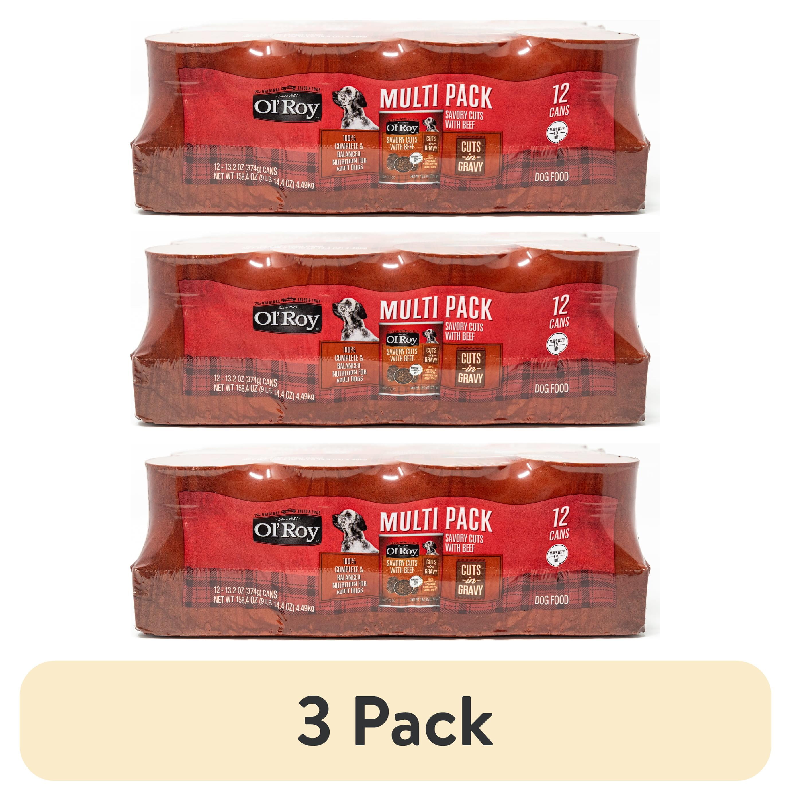 (3 pack) Ol' Roy Savory Cuts with Beef in Gravy Wet Dog Food, 13.2 oz Cans, 12 Pack