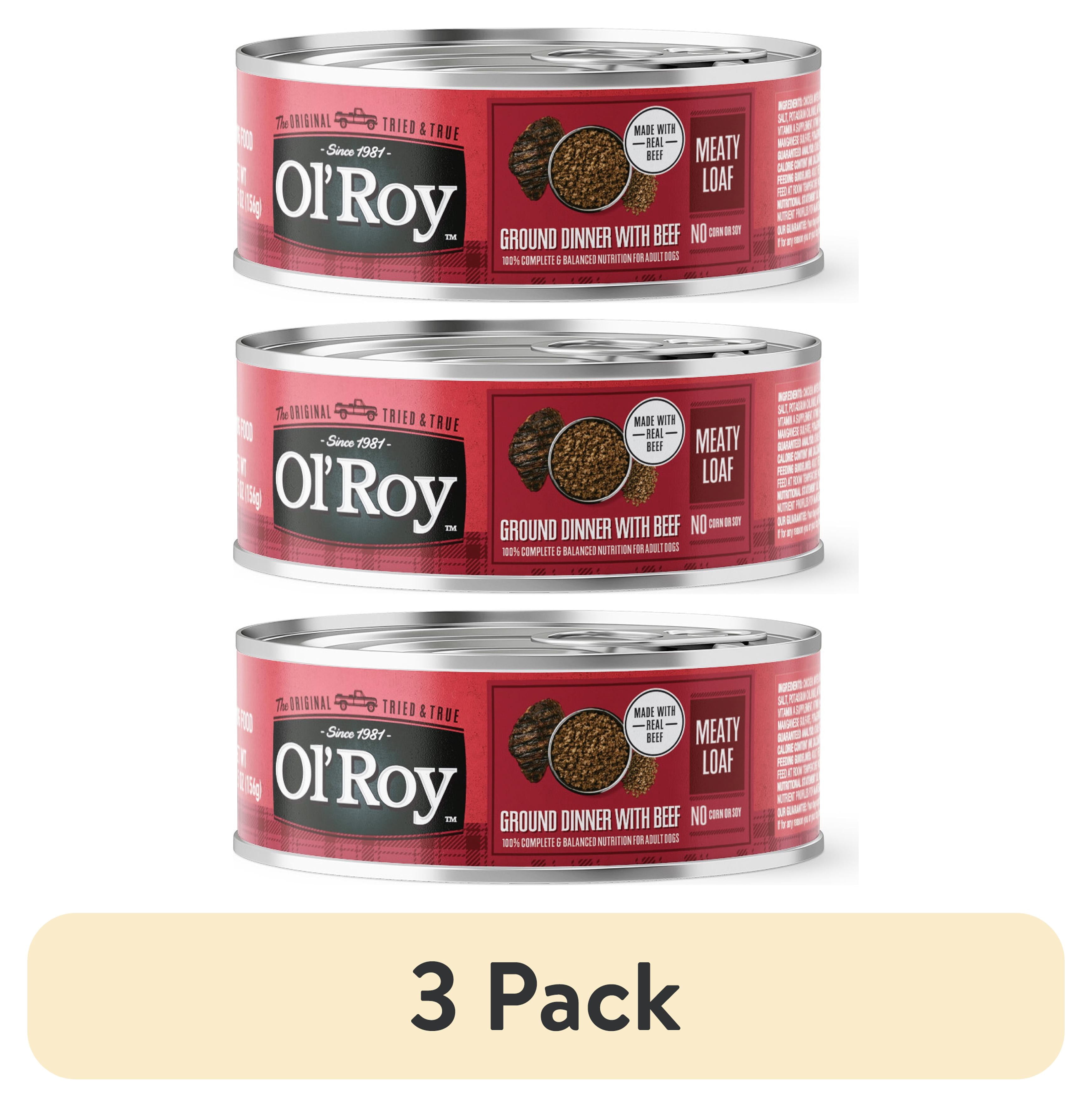 (3 pack) Ol' Roy Savory Loaf with Beef Wet Dog Food, 5.5 oz Can