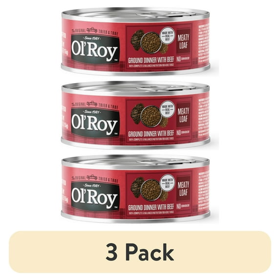 (3 pack) Ol' Roy Savory Loaf with Beef Wet Dog Food, 5.5 oz Can