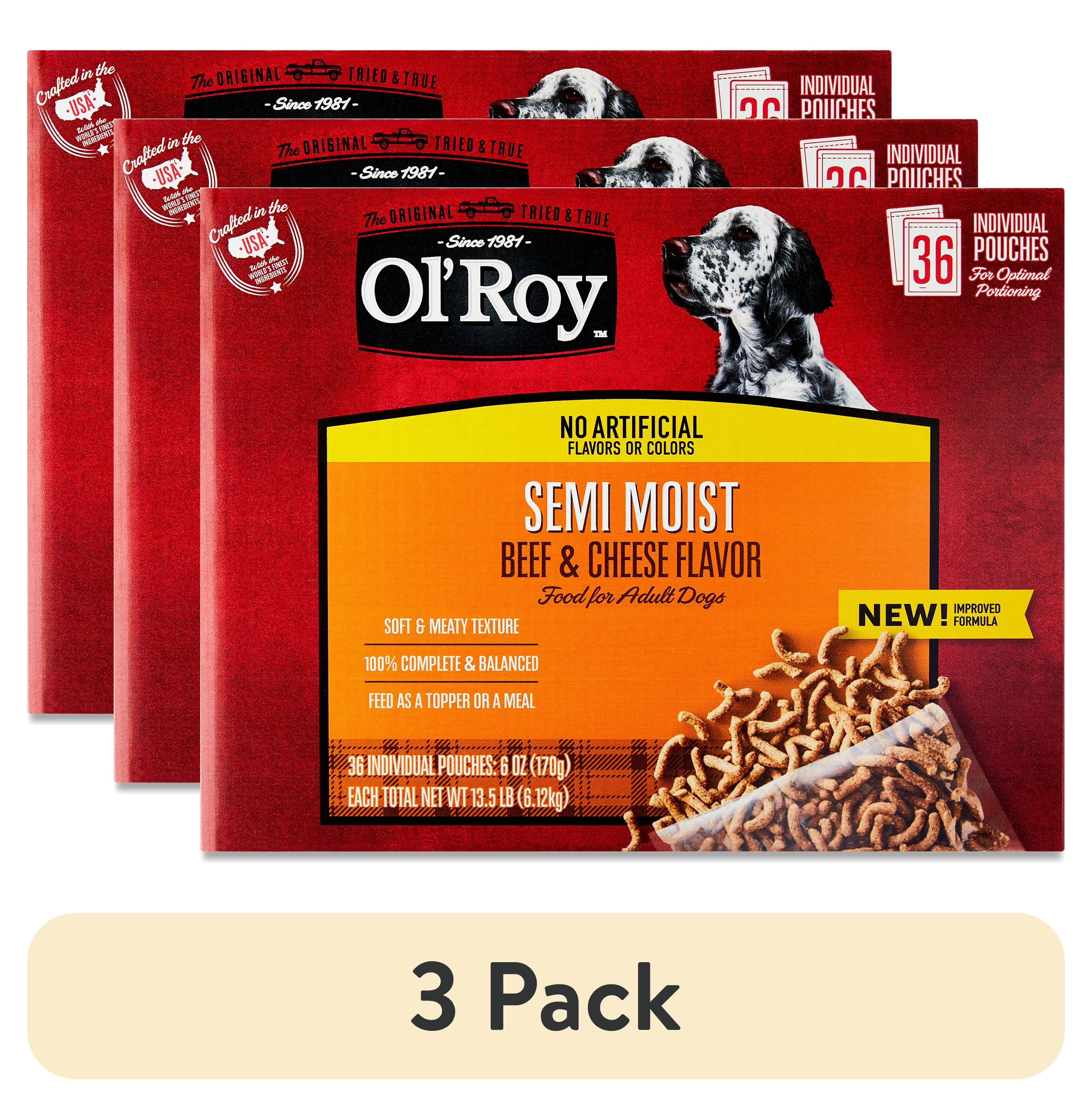 (3 pack) Ol' Roy Semi-Moist Dog Food, Beef and Cheese Flavor, 13.5 lb, 36 Pouches