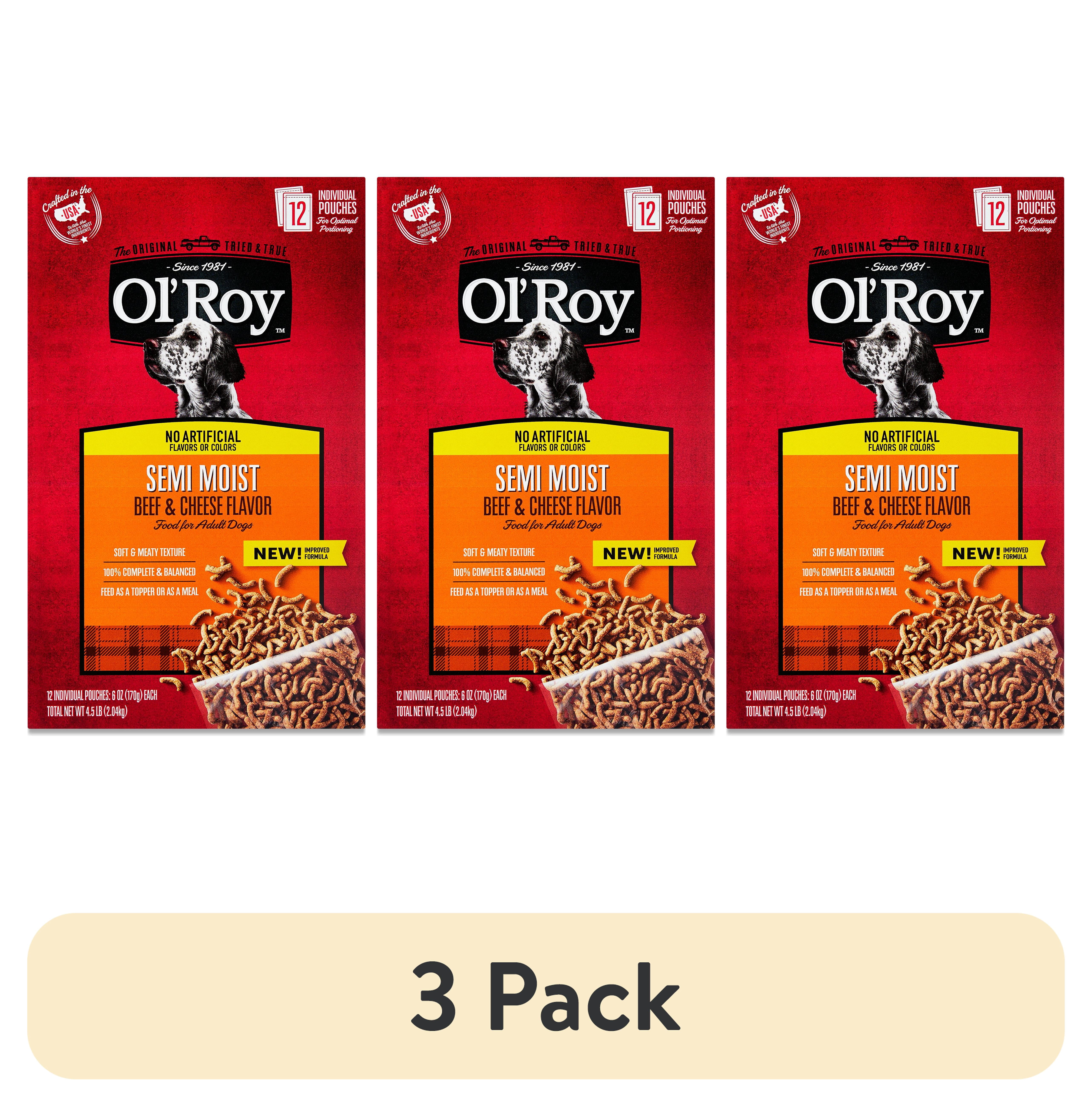 (3 pack) Ol' Roy Semi Moist Beef and Cheese Flavor Dog Food, 4.5 lb, 12 Pouches