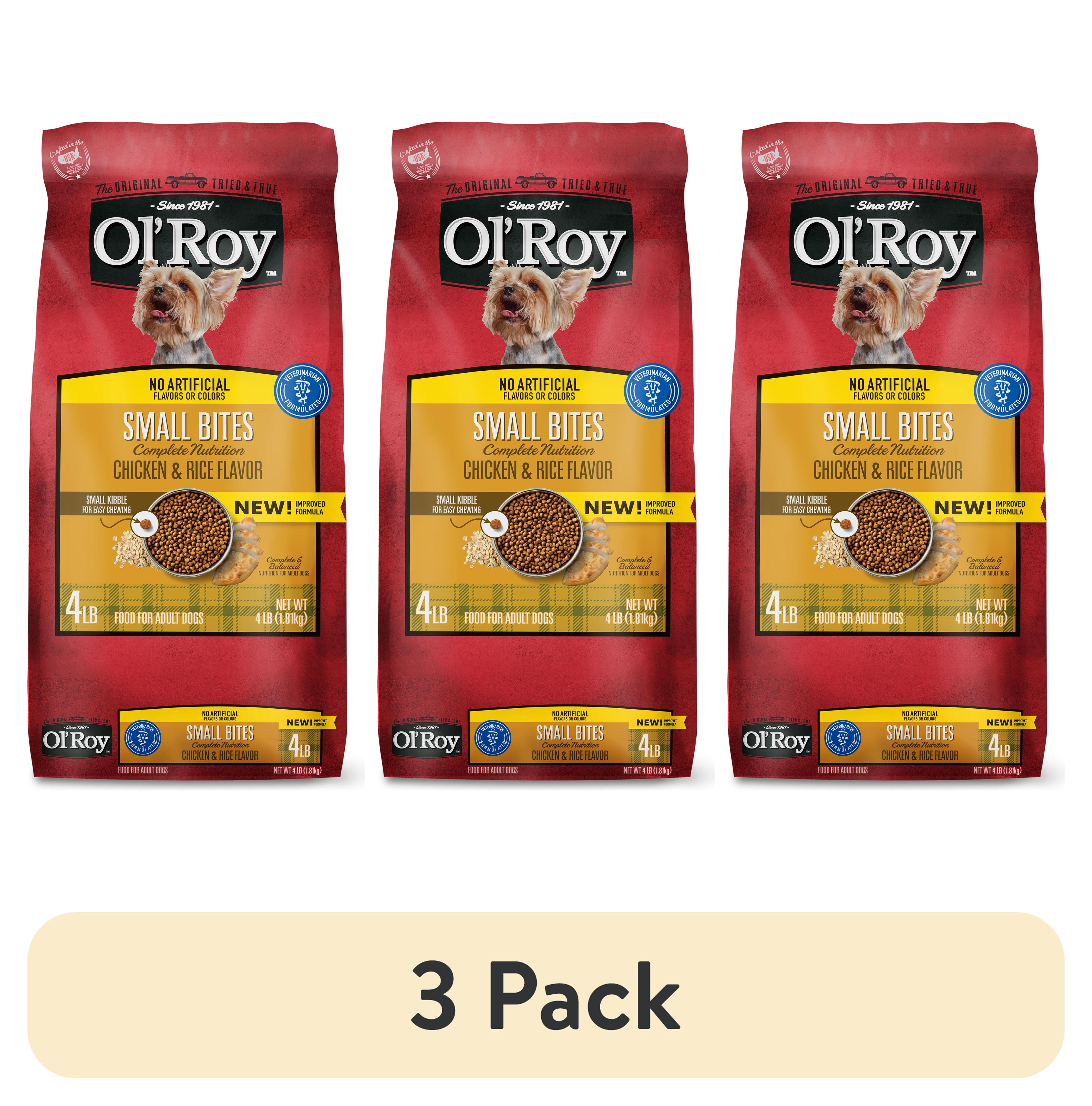 (3 pack) Ol' Roy Small Bites Complete Nutrition Chicken and Rice Flavor Dry Dog Food, 4 lb Bag