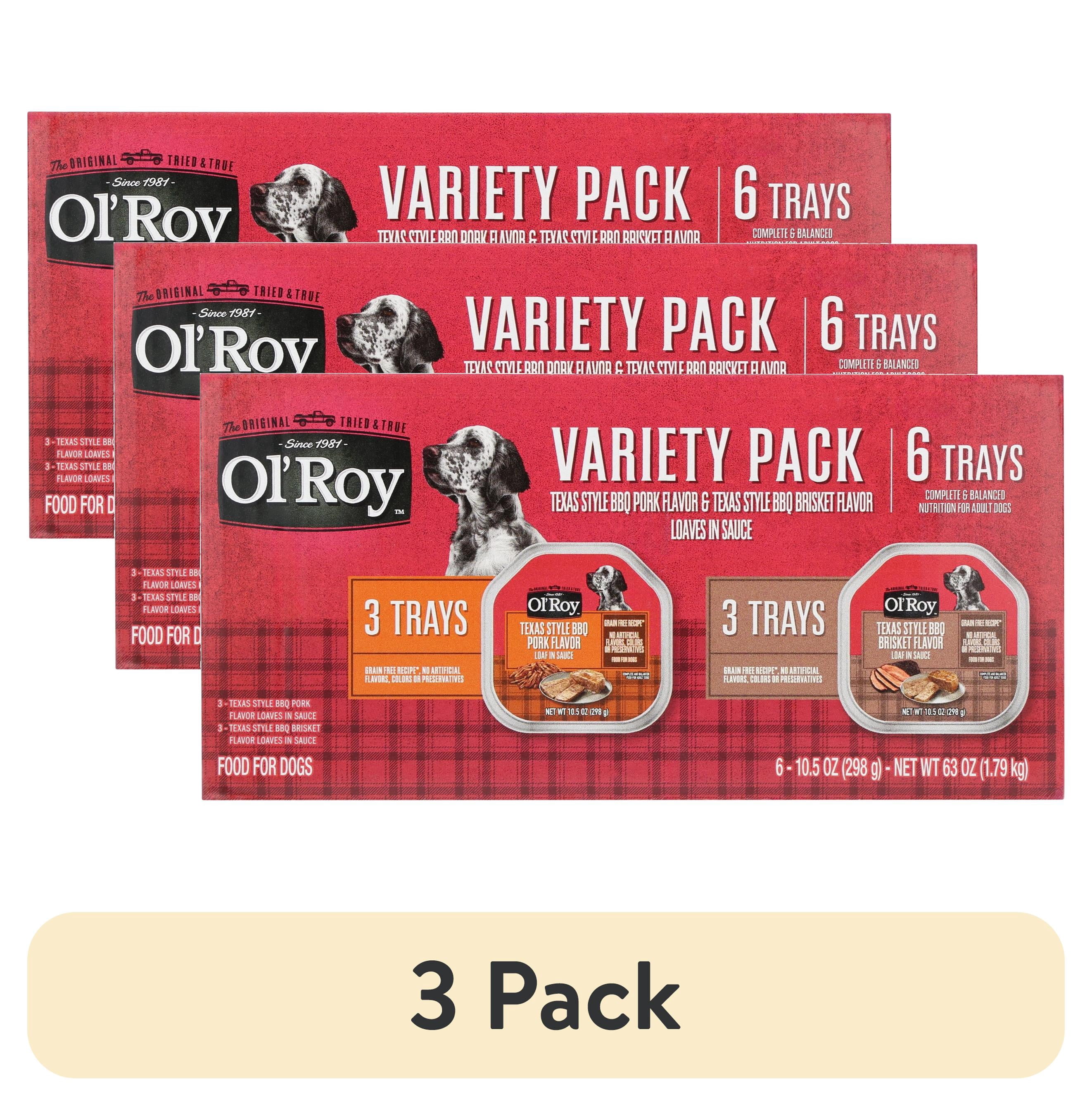 (3 pack) Ol' Roy Texas Style BBQ Brisket Flavor and BBQ Pork Flavor Grain-Free Wet Dog Food Variety Pack, 10.5 oz Cups, 6 Pack